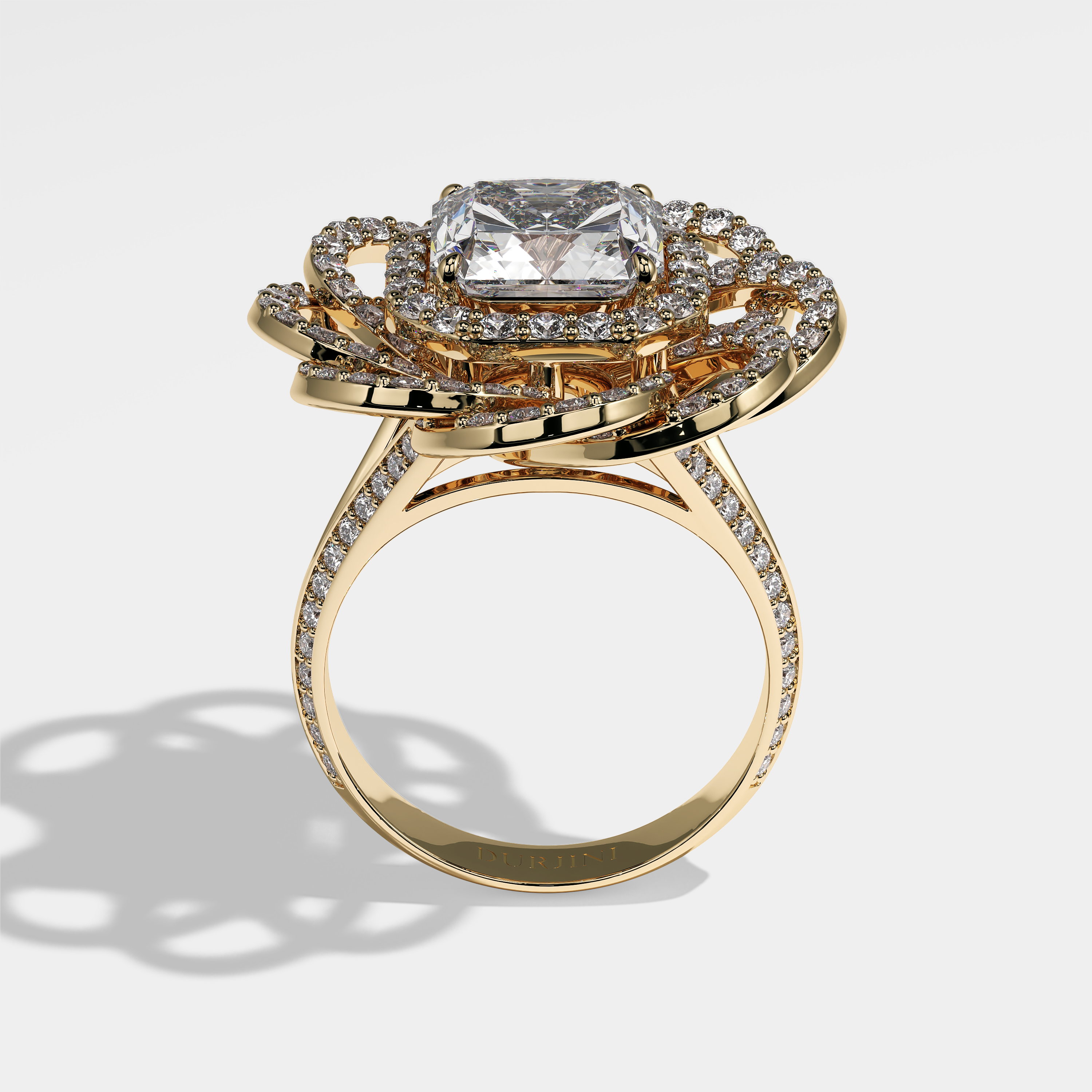 Lizzie Diamond Radiant Halo Engagement Ring 18K Yellow Gold 9.00ct