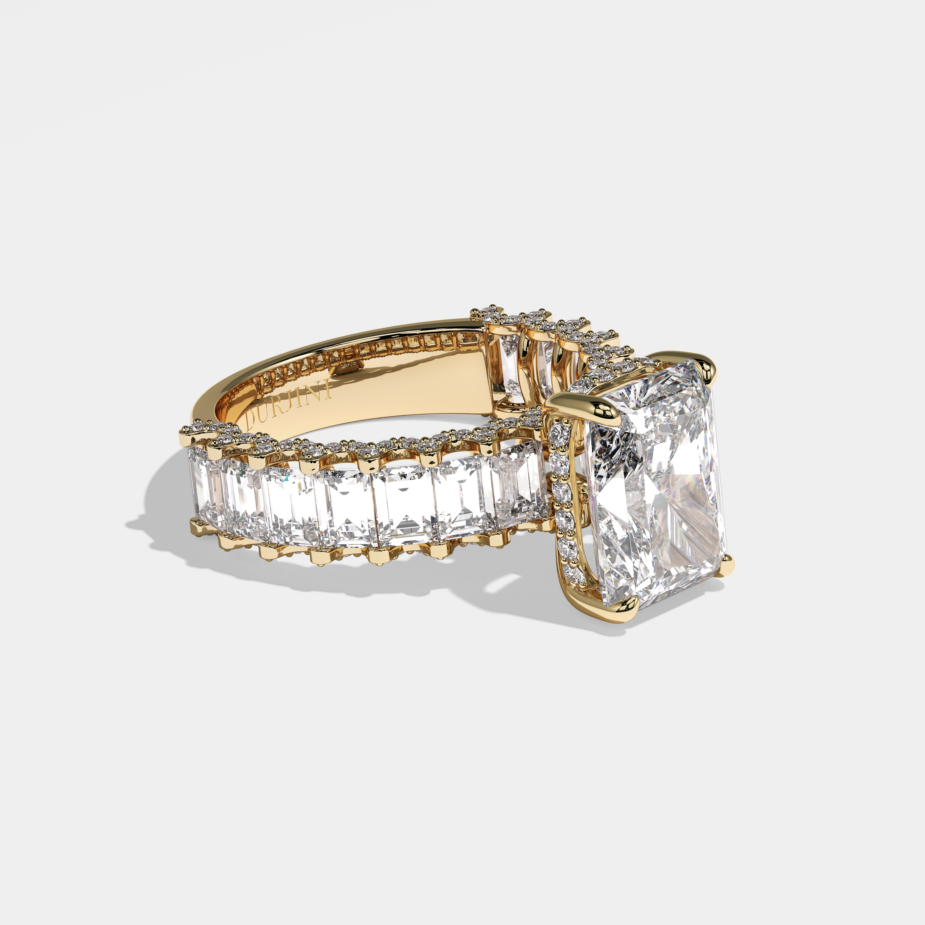 Fairy radiant halo diamond engagement ring in 18K yellow gold by Kurbãni Durjini, right view