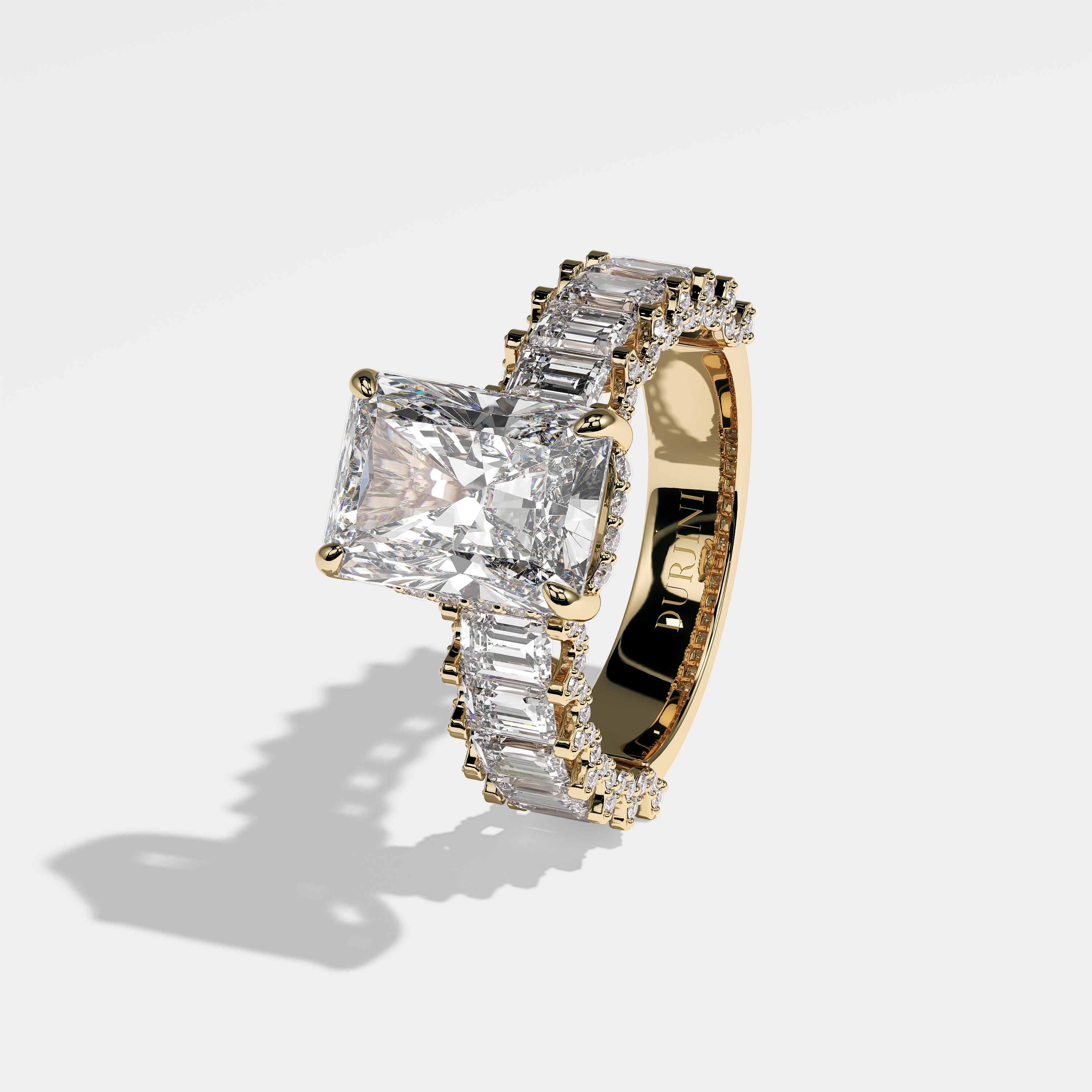 Fairy radiant halo diamond engagement ring in 18K yellow gold by Kurbãni Durjini, left view