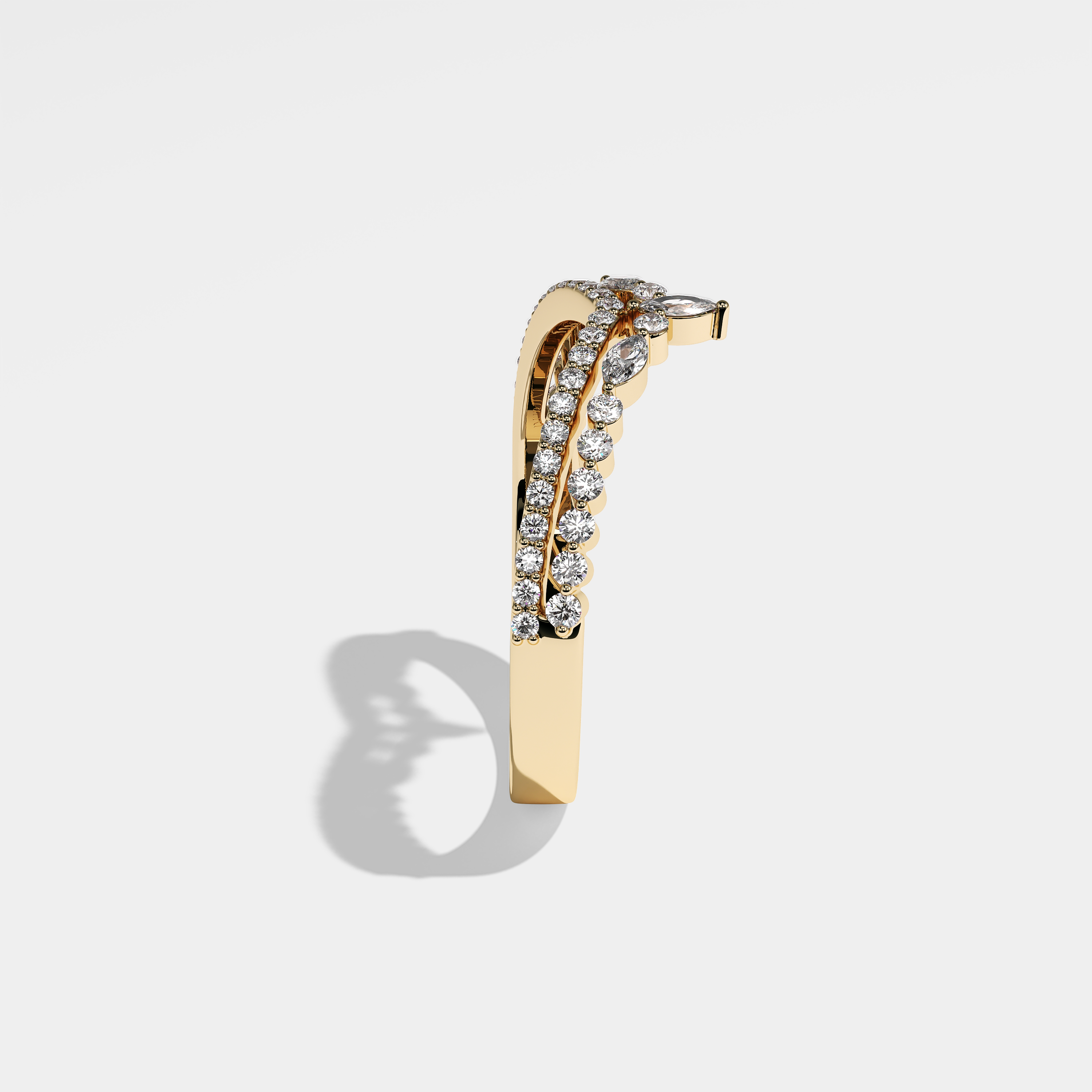 Noor round brilliant halo diamond engagement ring in 18K yellow gold by Kurbãni Durjini, side view