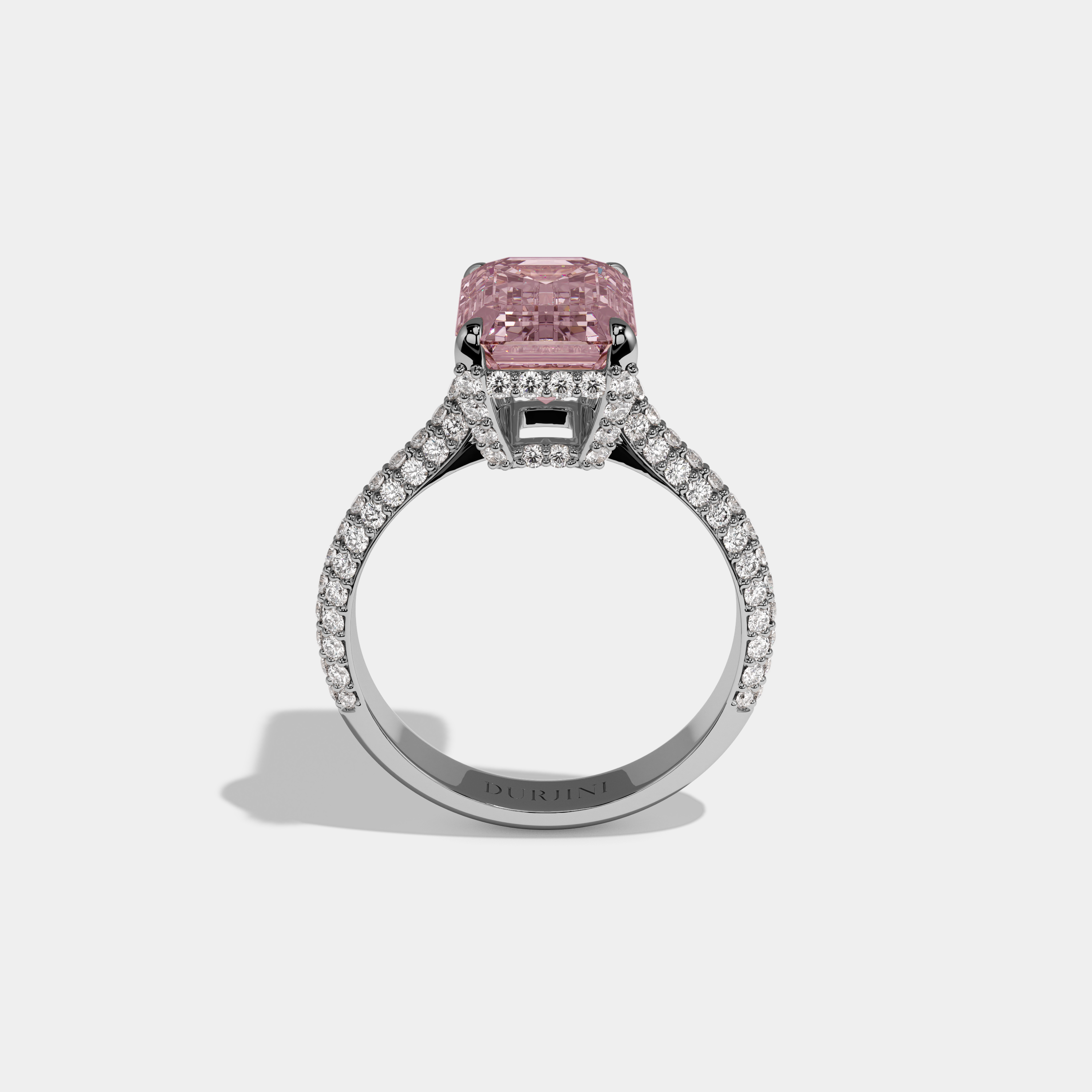 Beatrice Fancy Pink Emerald Cut Diamond Band Engagement Ring 6ct 18K White Gold