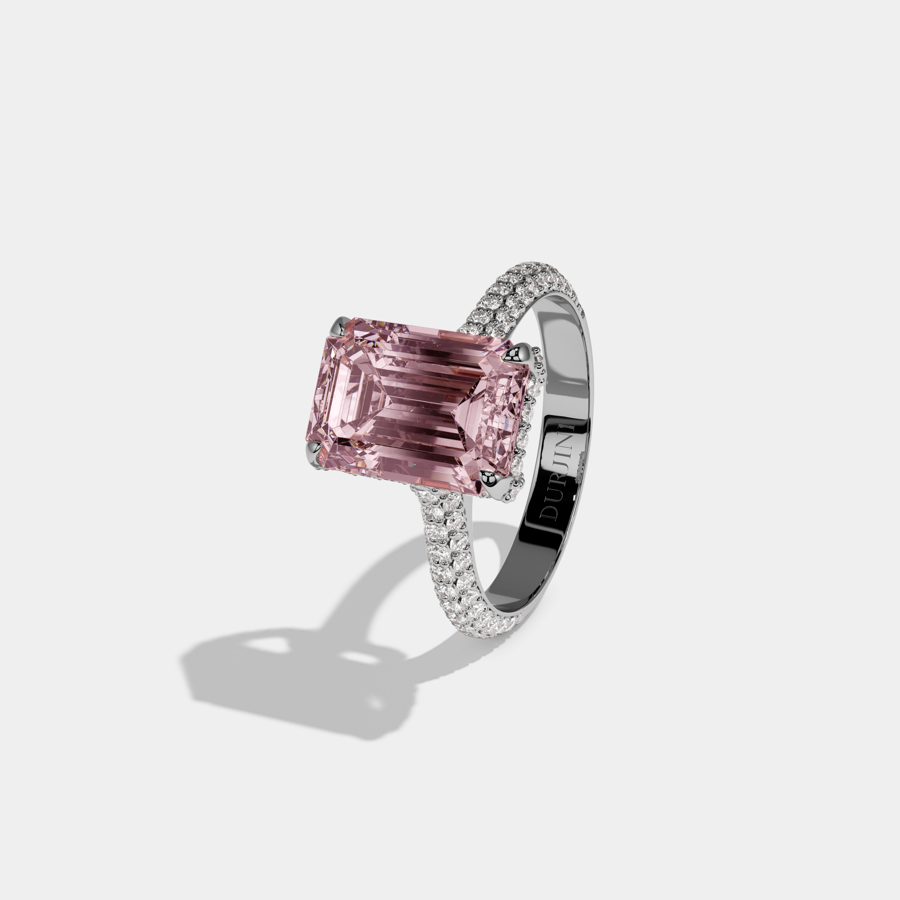 Beatrice Fancy Pink Emerald Cut Diamond Band Engagement Ring 6ct 18K White Gold