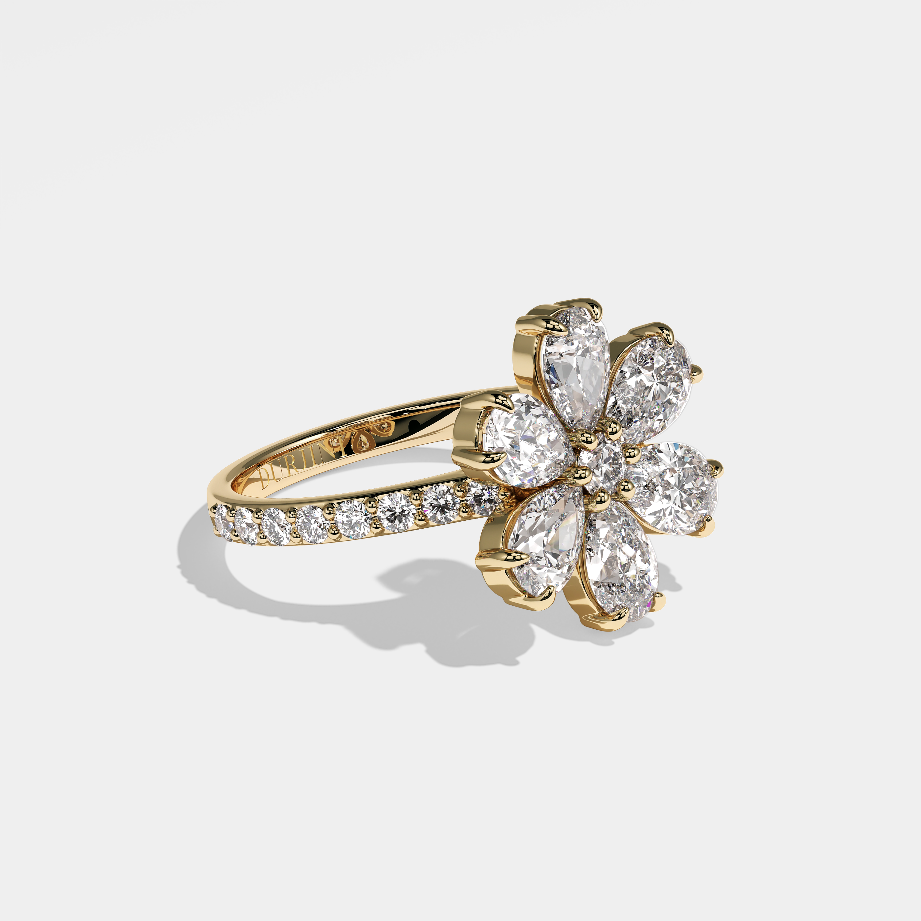 Fair pear diamond engagement ring in 18K yellow gold by Kurbãni Durjini, right view