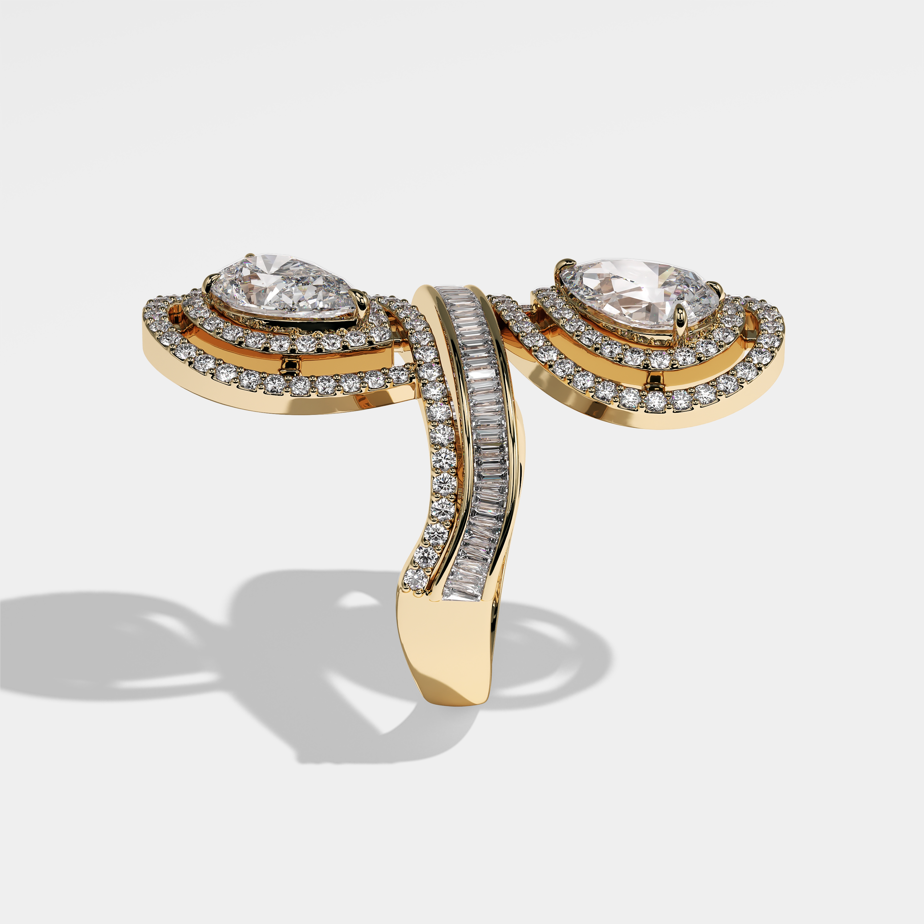 Prestige pear diamond engagement ring in 18K yellow gold by Kurbãni Durjini, side view