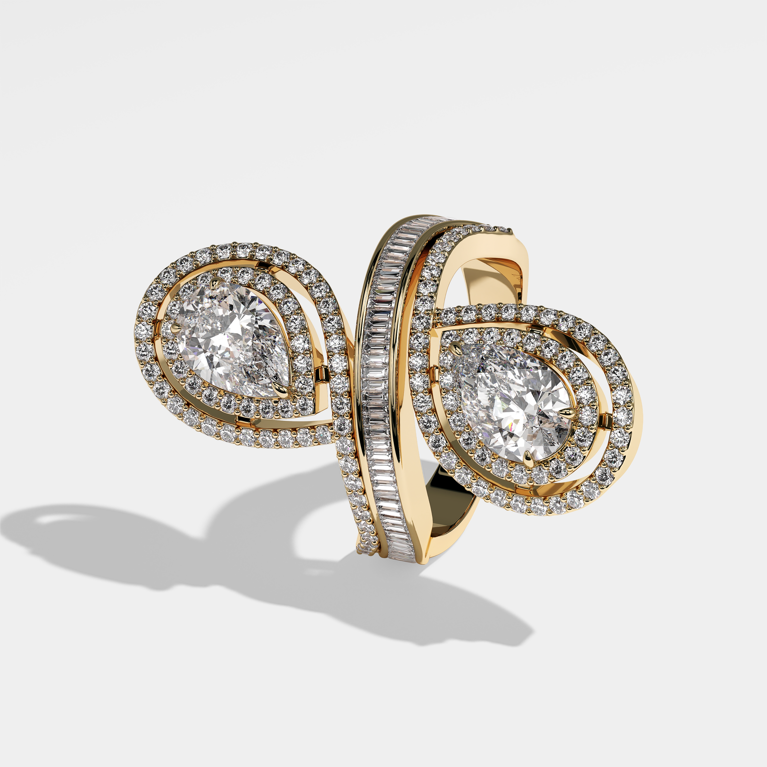 Prestige pear diamond engagement ring in 18K yellow gold by Kurbãni Durjini, left view