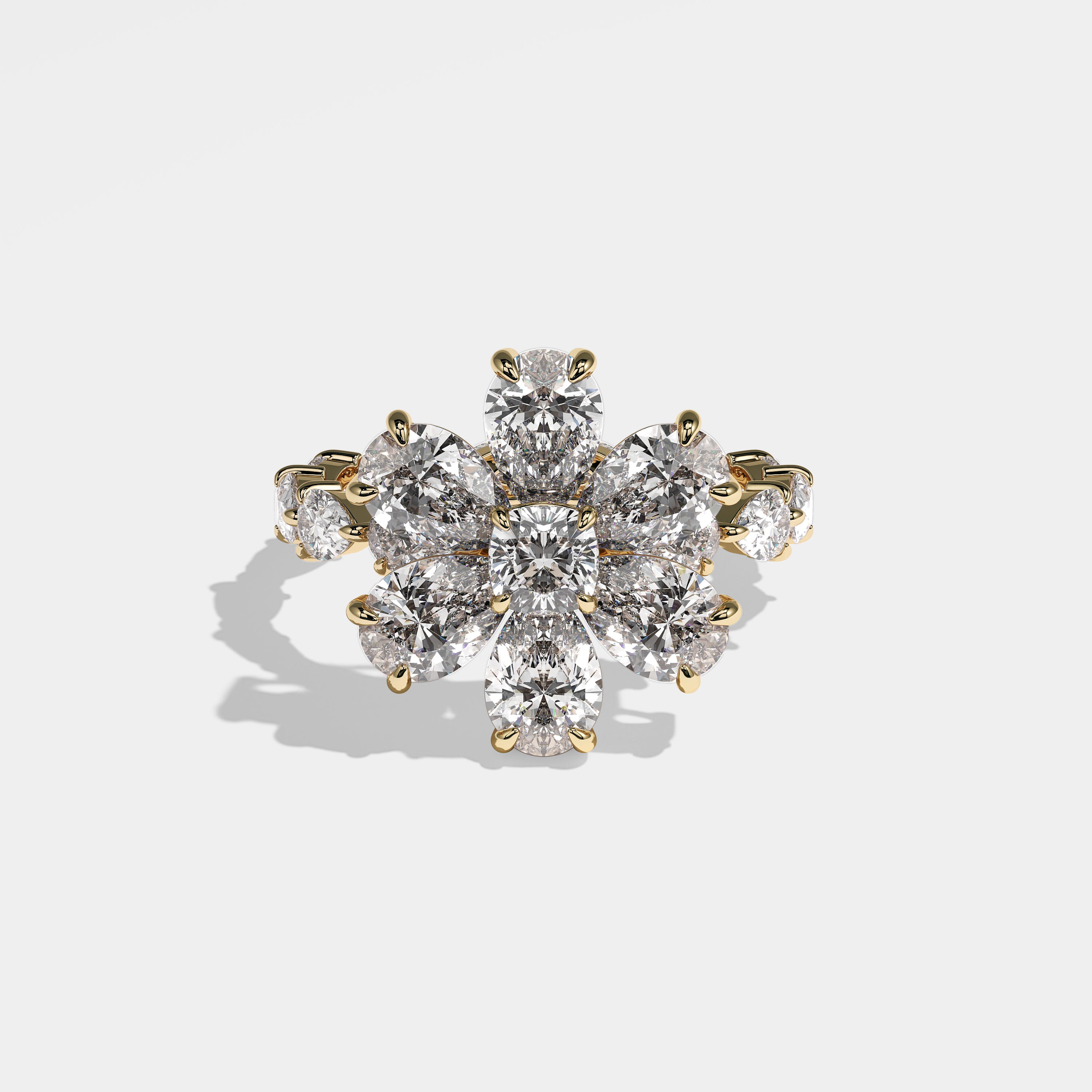 Element Diamond Pear Flower Halo Engagement Ring 18K Yellow Gold 5.50ct