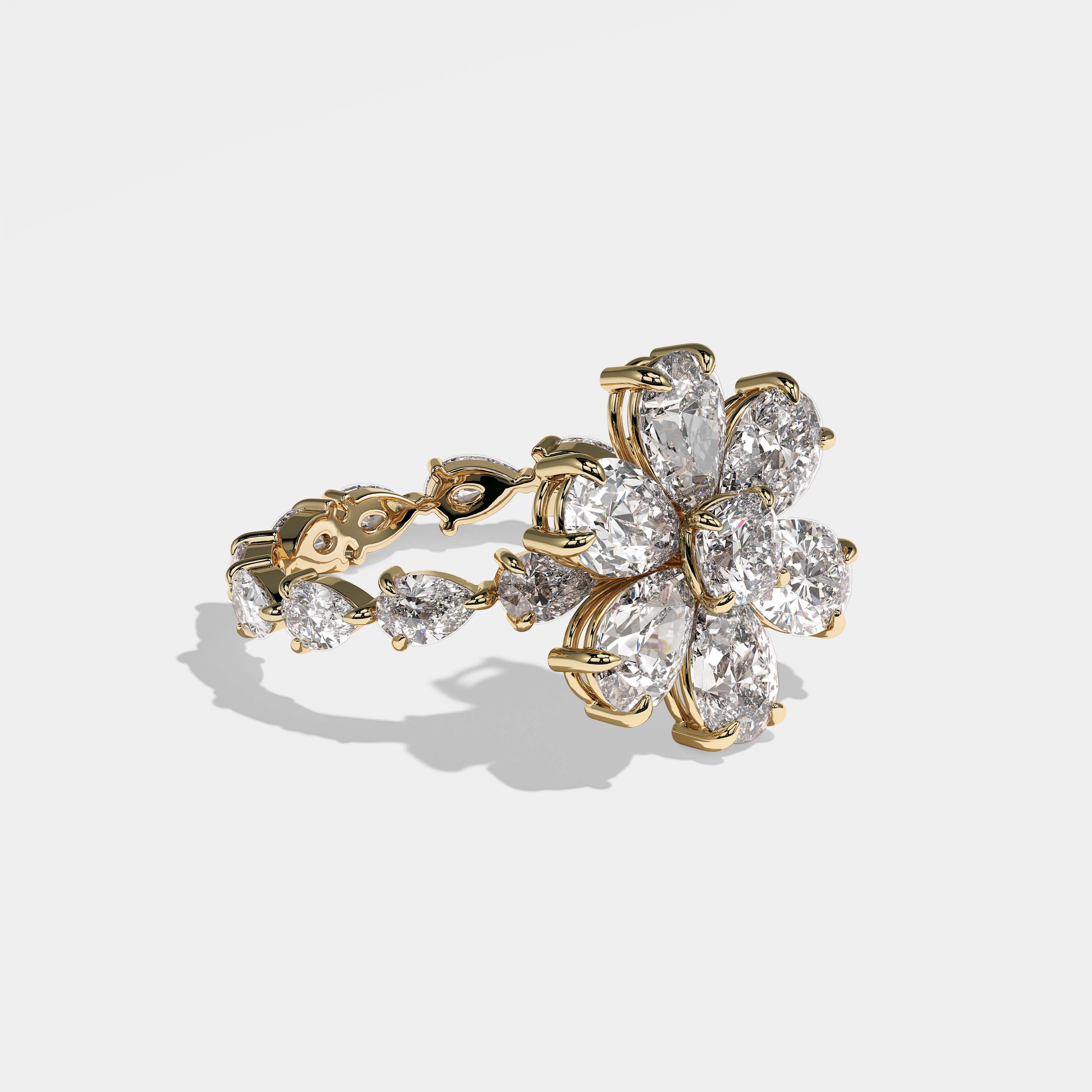 Element Diamond Pear Flower Halo Engagement Ring 18K Yellow Gold 5.50ct