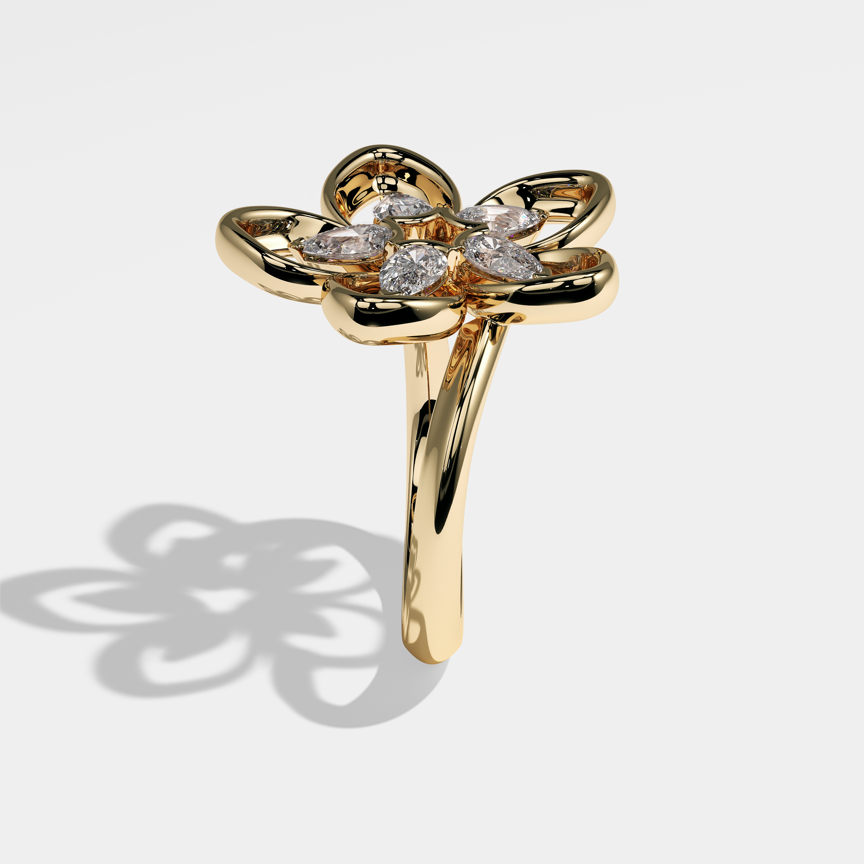 Hatton pear diamond engagement ring in 18K yellow gold by Kurbãni Durjini, side view