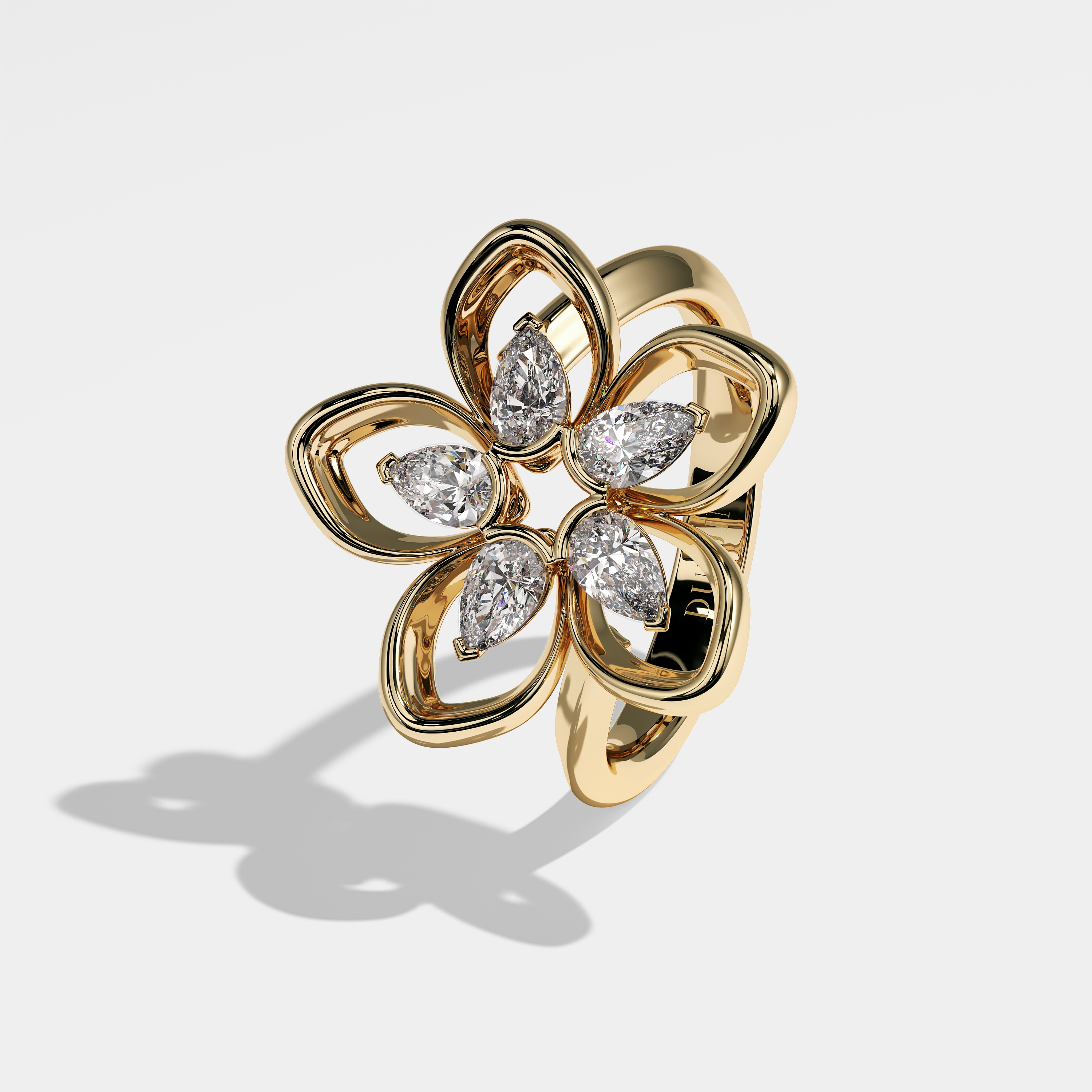 Hatton pear diamond engagement ring in 18K yellow gold by Kurbãni Durjini, left view