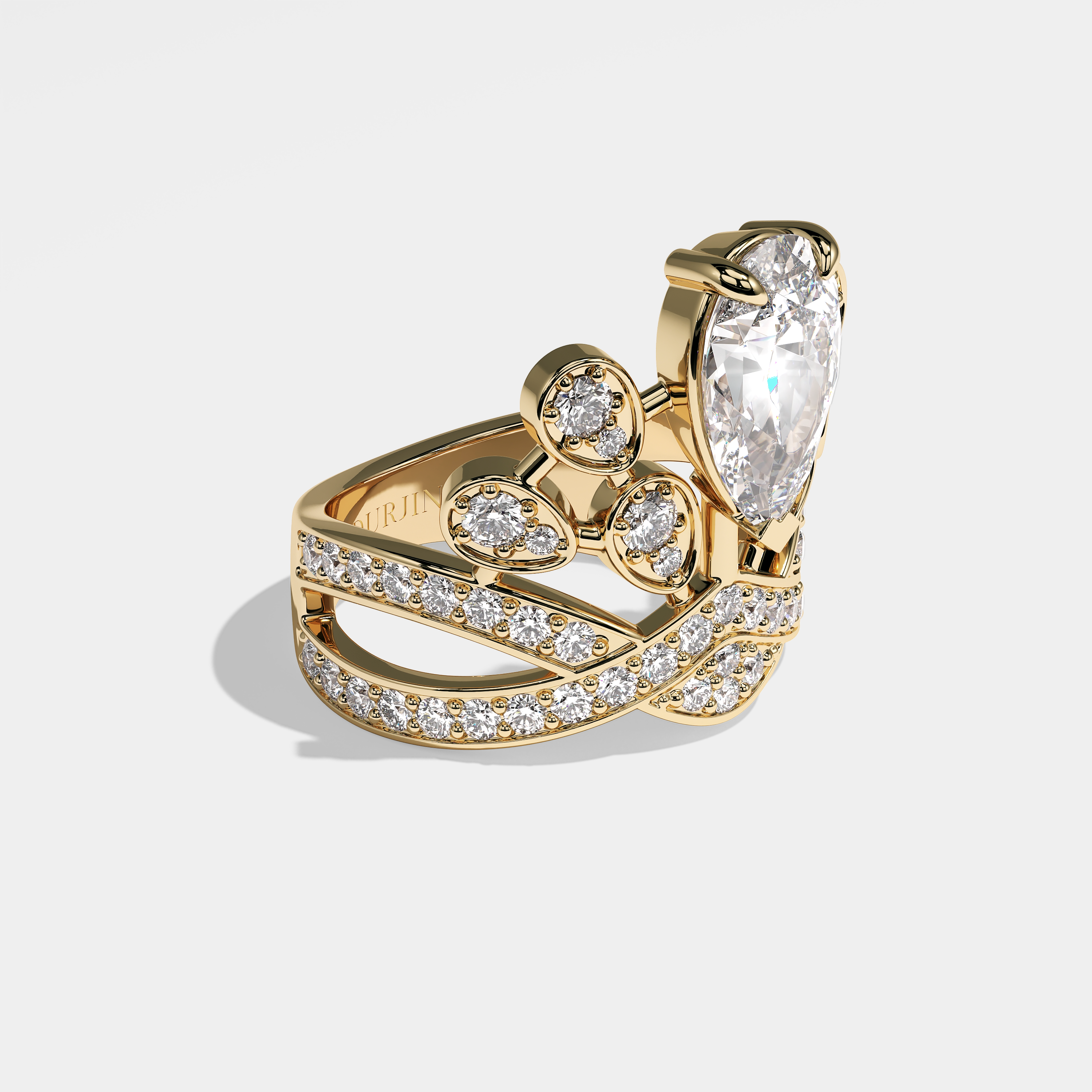 Grace pear diamond engagement ring in 18K yellow gold by Kurbãni Durjini, right view
