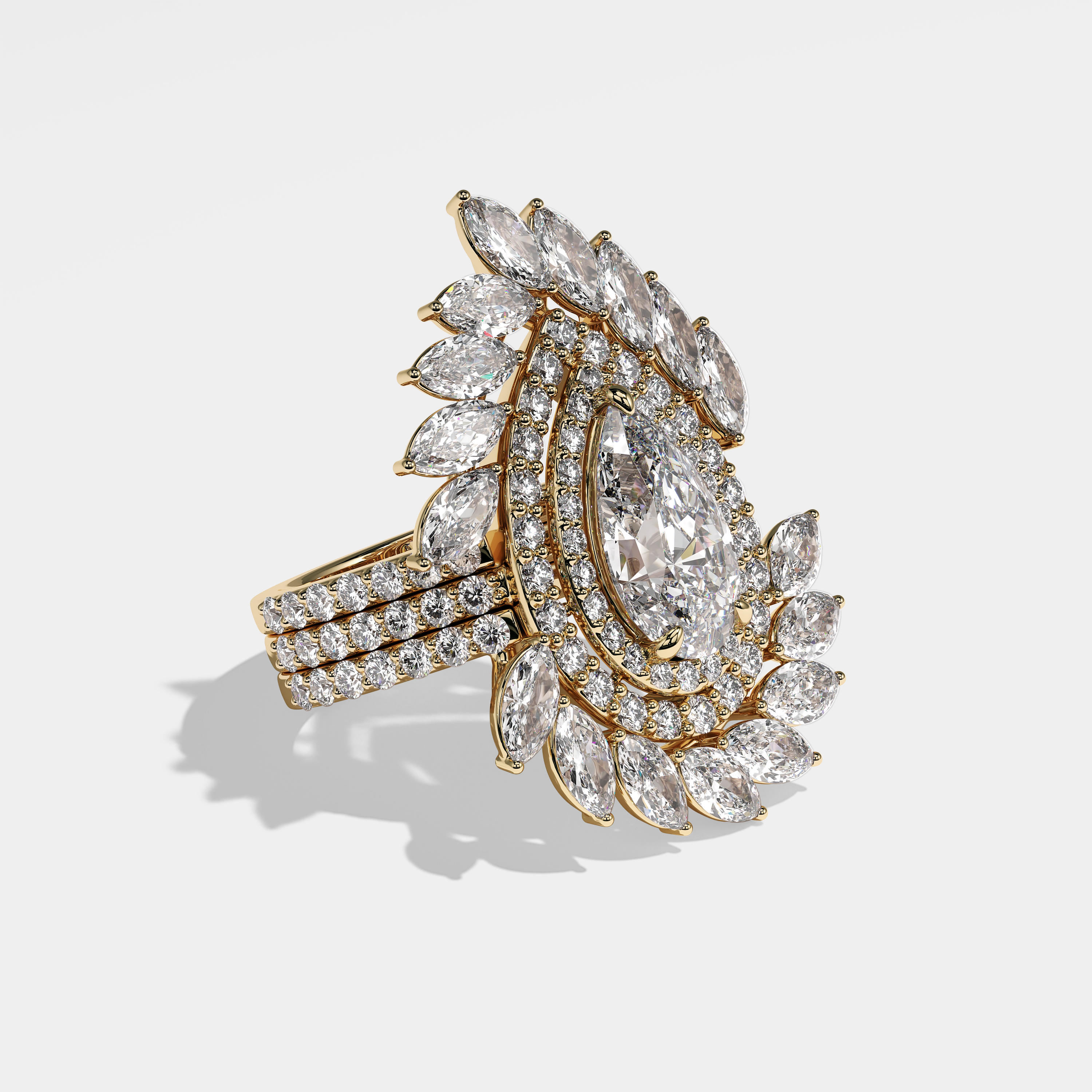Miriam pear halo diamond engagement ring in 18K yellow gold by Kurbãni Durjini, right view