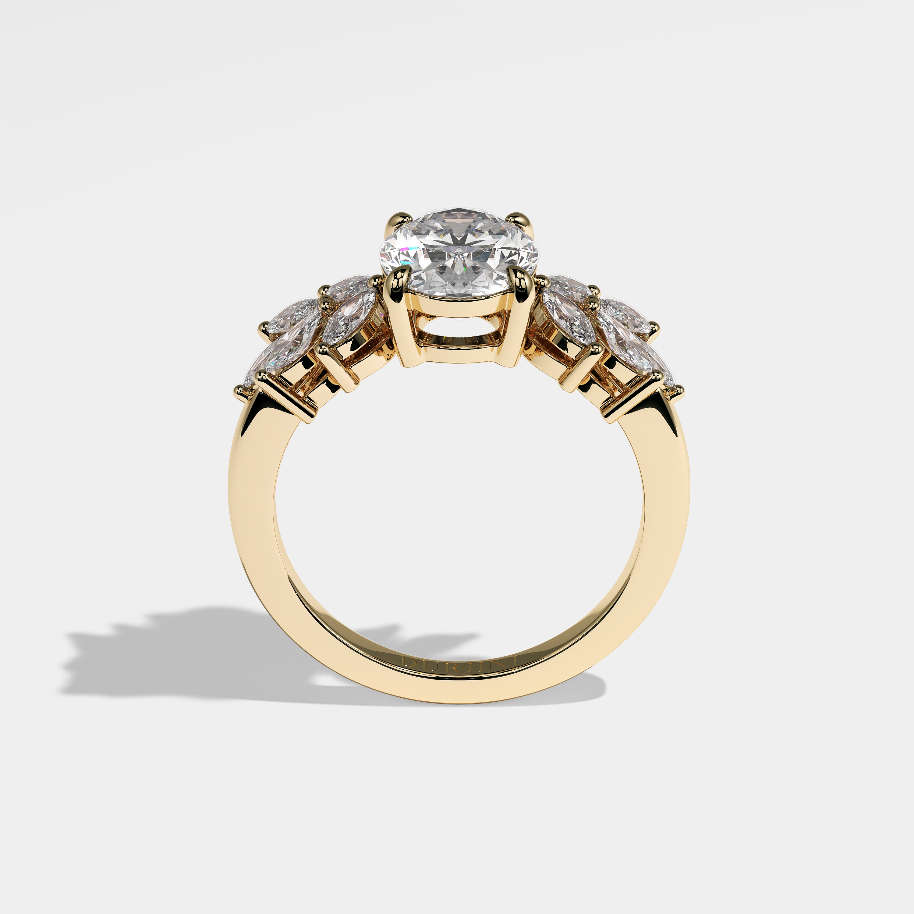 Isadora oval diamond engagement ring in 18K yellow gold by Kurbãni Durjini, full view