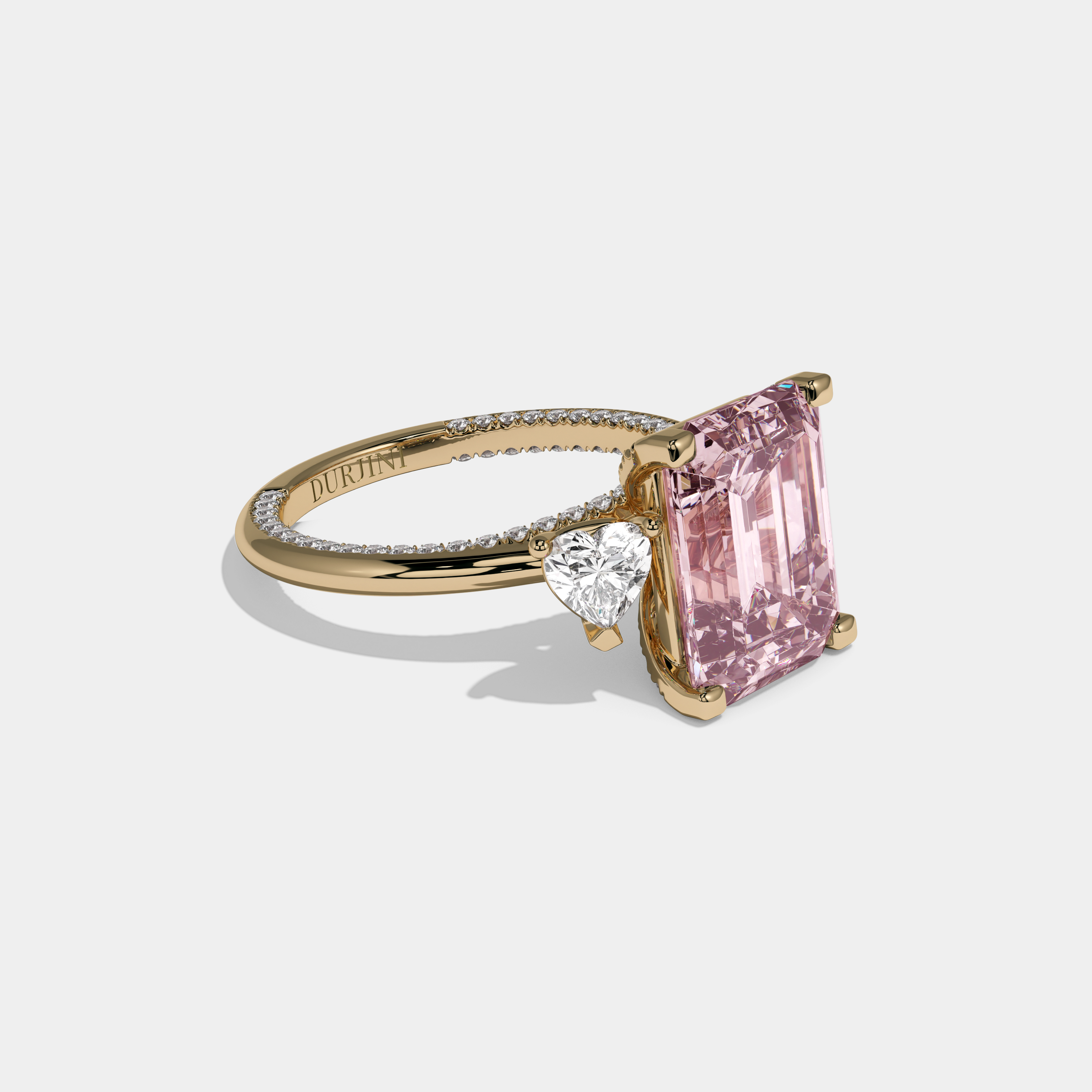 Charlotte Fancy Pink Emerald Cut Diamond Hidden Band Engagement Ring 6ct 18K Yellow Gold