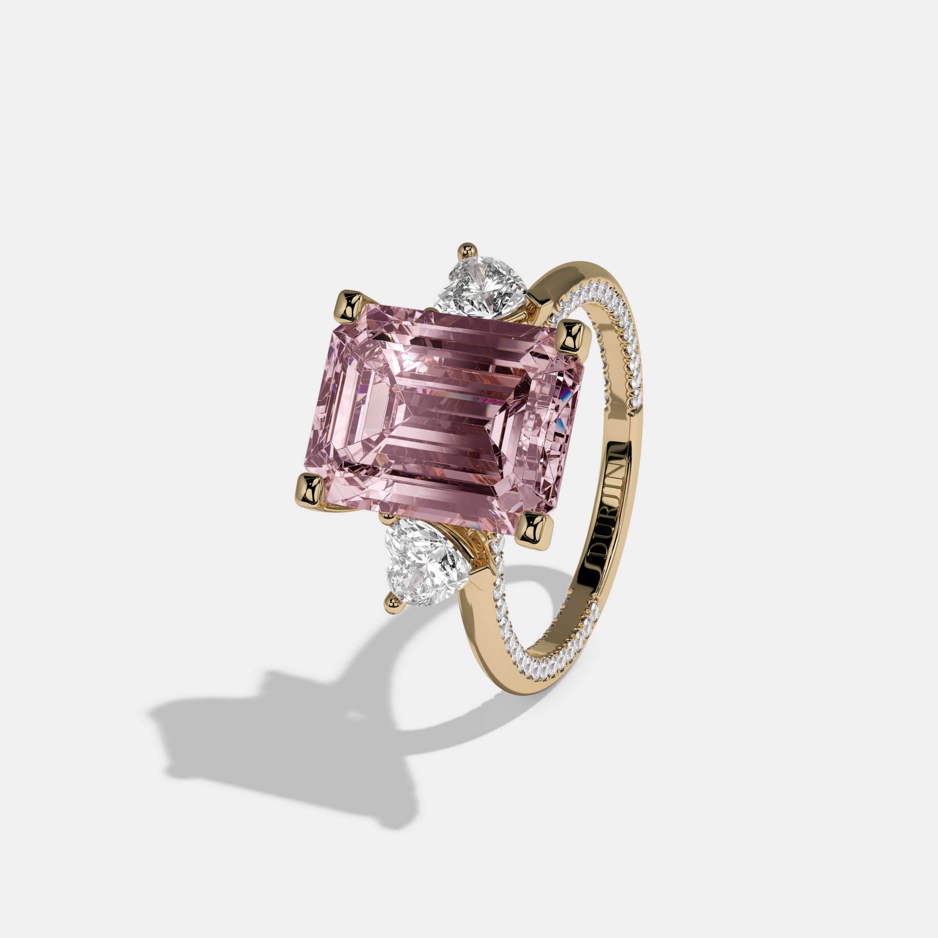 Charlotte Fancy Pink Emerald Cut Diamond Hidden Band Engagement Ring 6ct 18K Yellow Gold