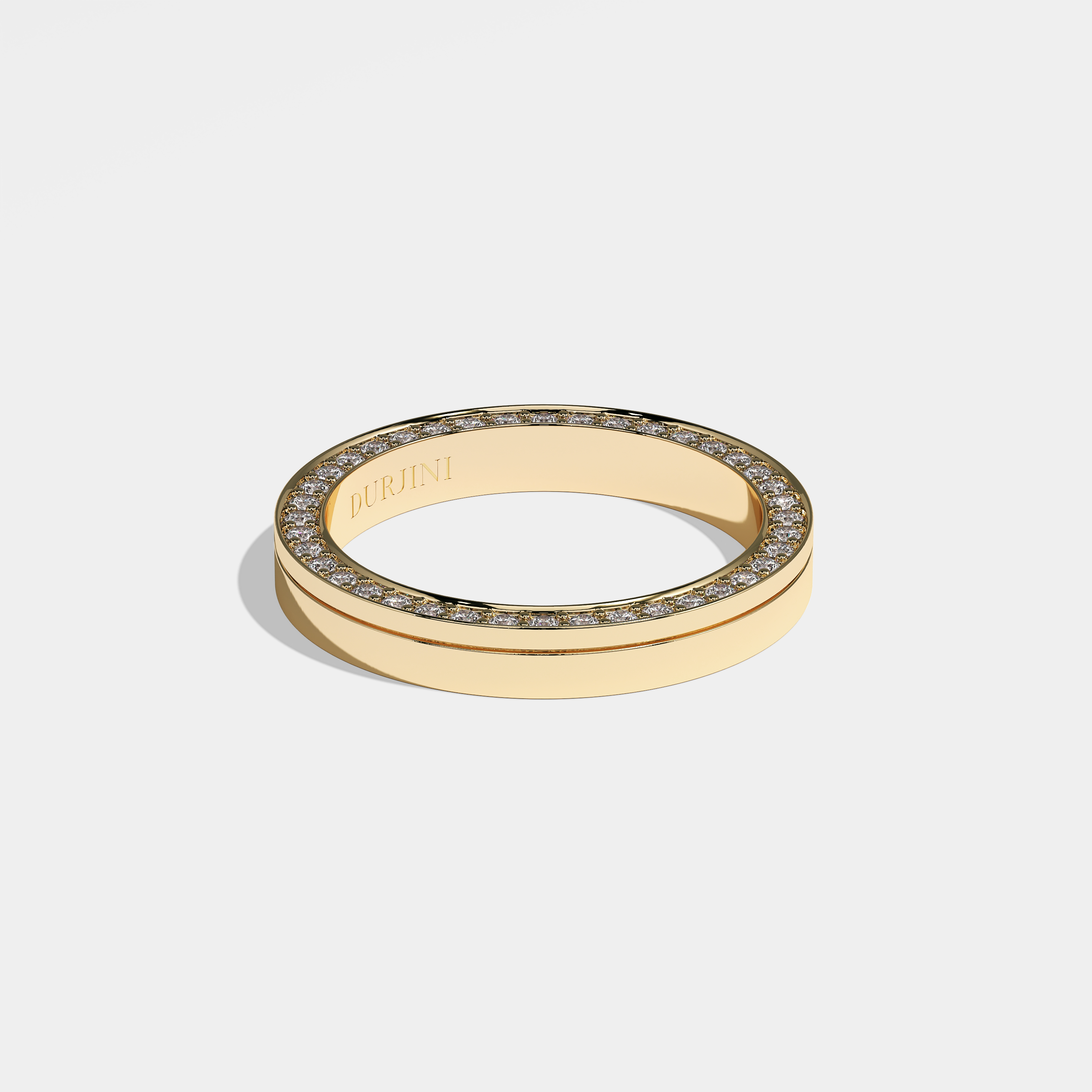 Montserrat round brilliant diamond wedding band in 18K yellow gold by Kurbãni Durjini, right view