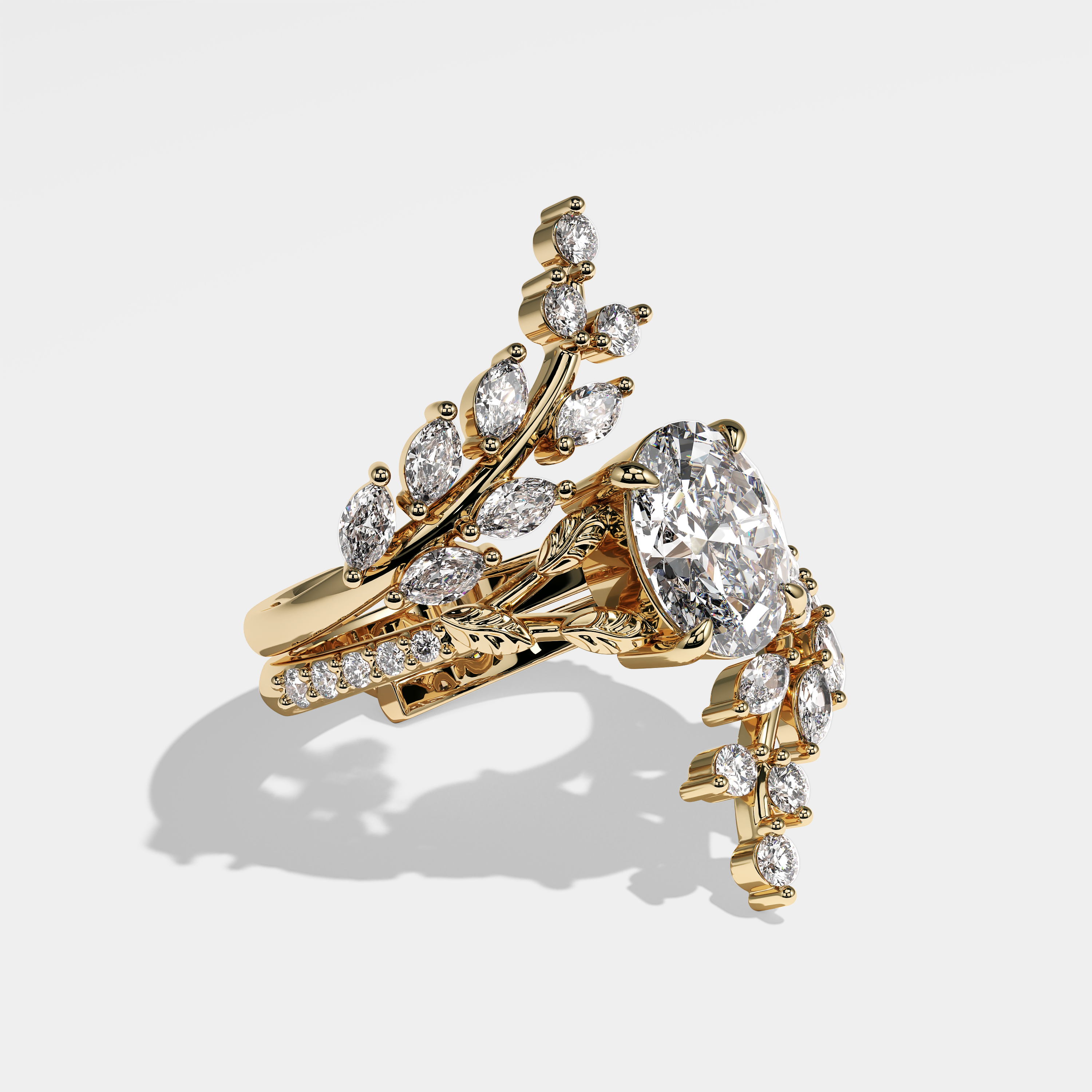 Marta oval halo diamond engagement ring in 18K yellow gold by Kurbãni Durjini, right view
