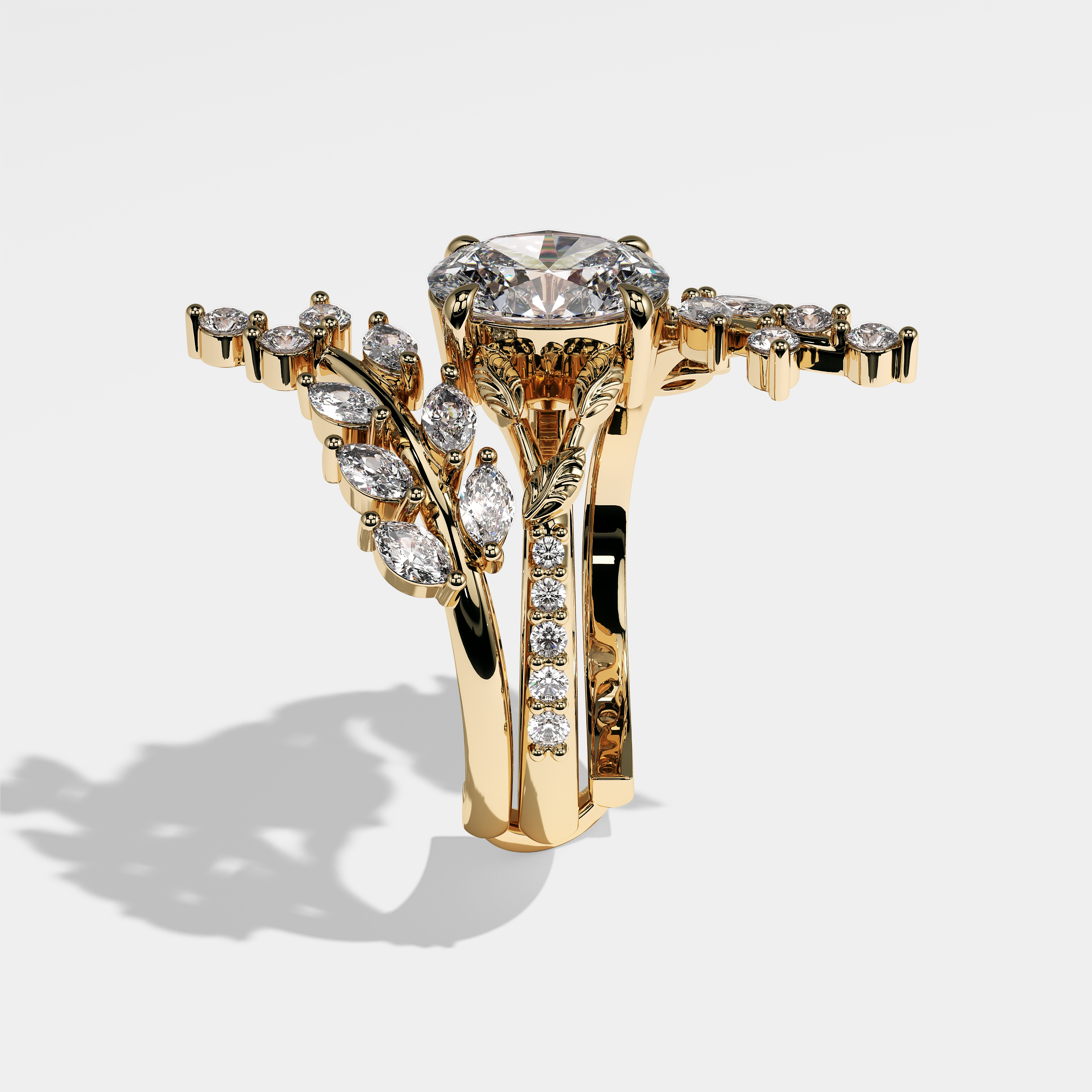 Marta oval halo diamond engagement ring in 18K yellow gold by Kurbãni Durjini, side view