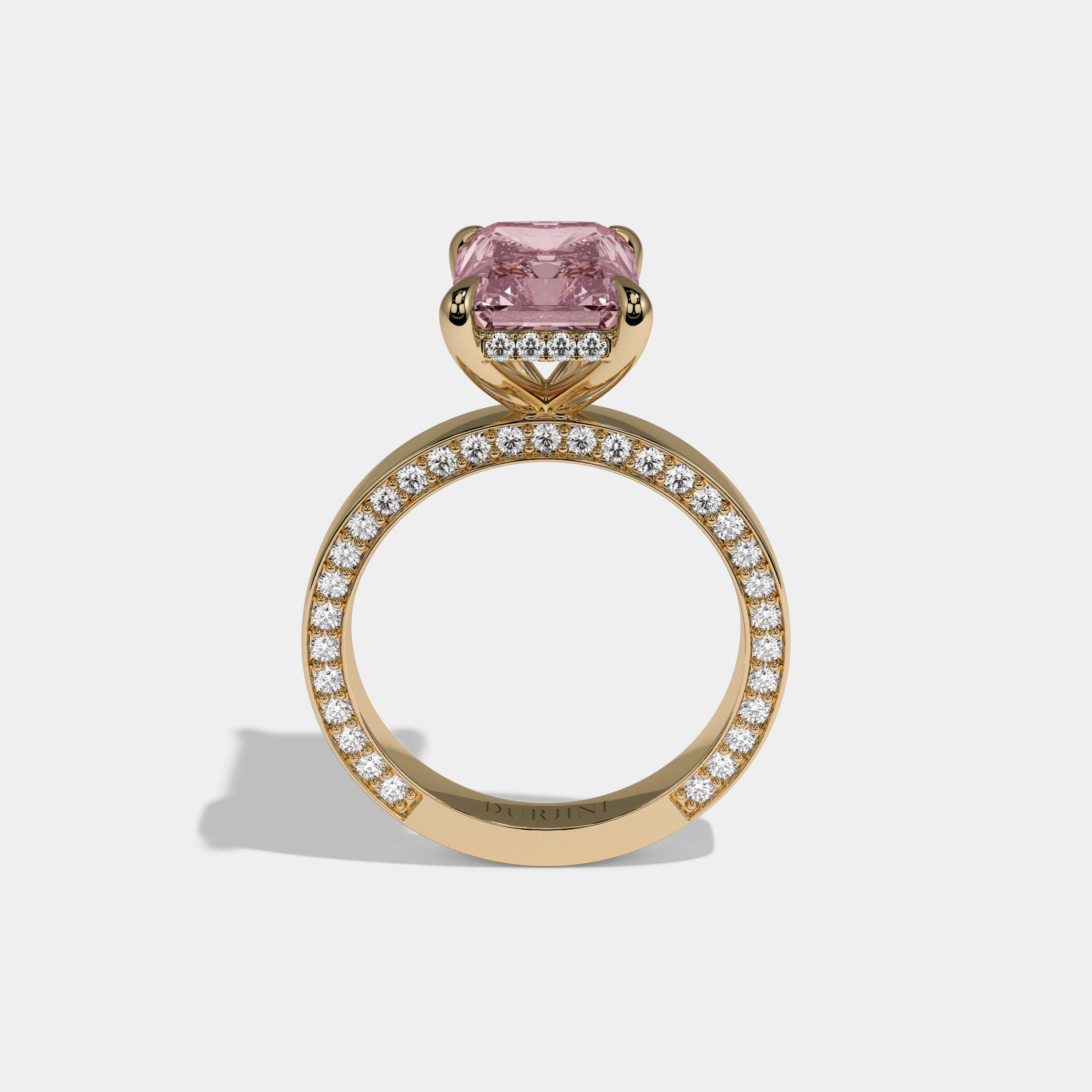 Charlotte Fancy Pink Radiant Cut Diamond Hidden Band Engagement Ring 6ct 18K Yellow Gold