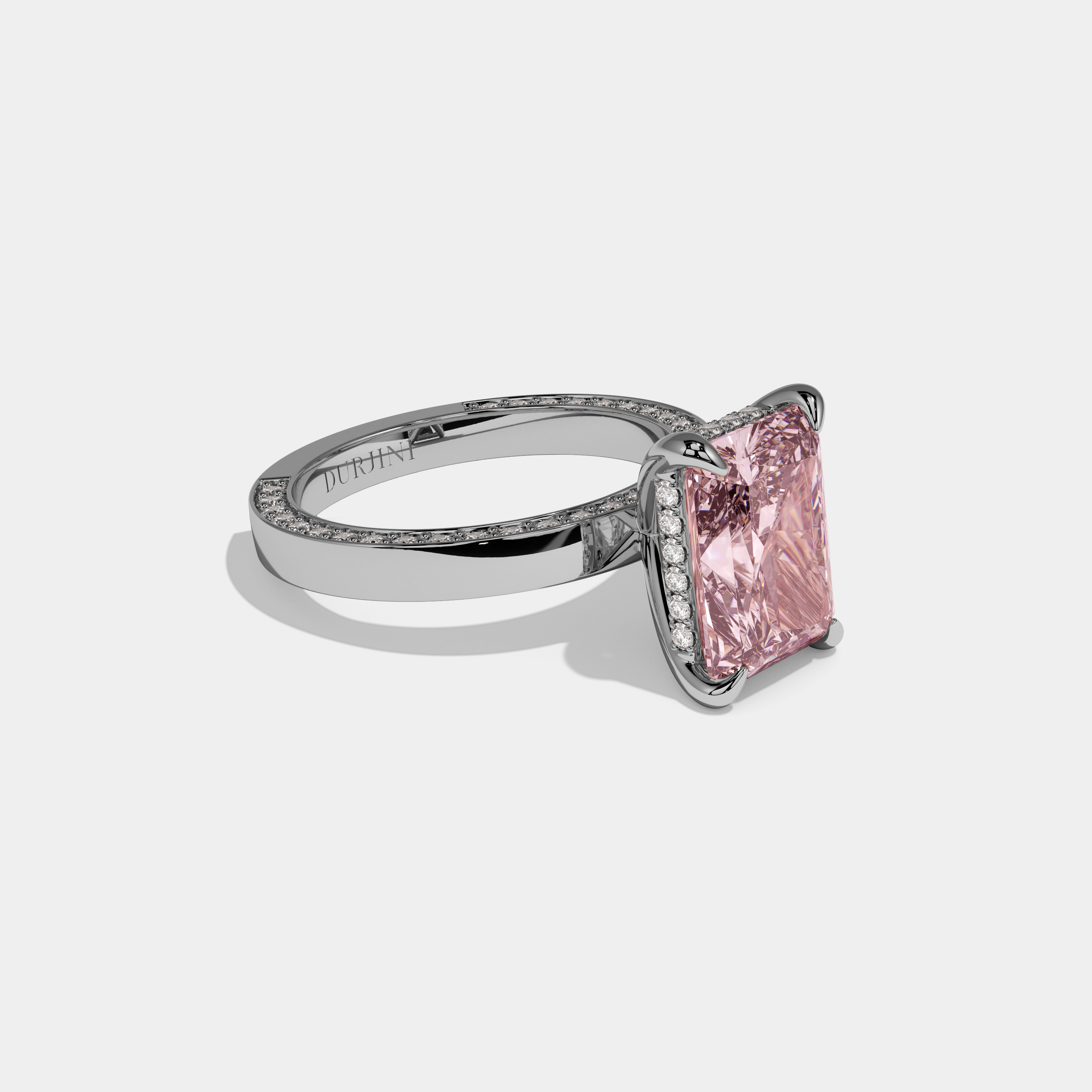 Victoria Fancy Pink Radiant Cut Diamond Hidden Band Engagement Ring 6ct 18K White Gold