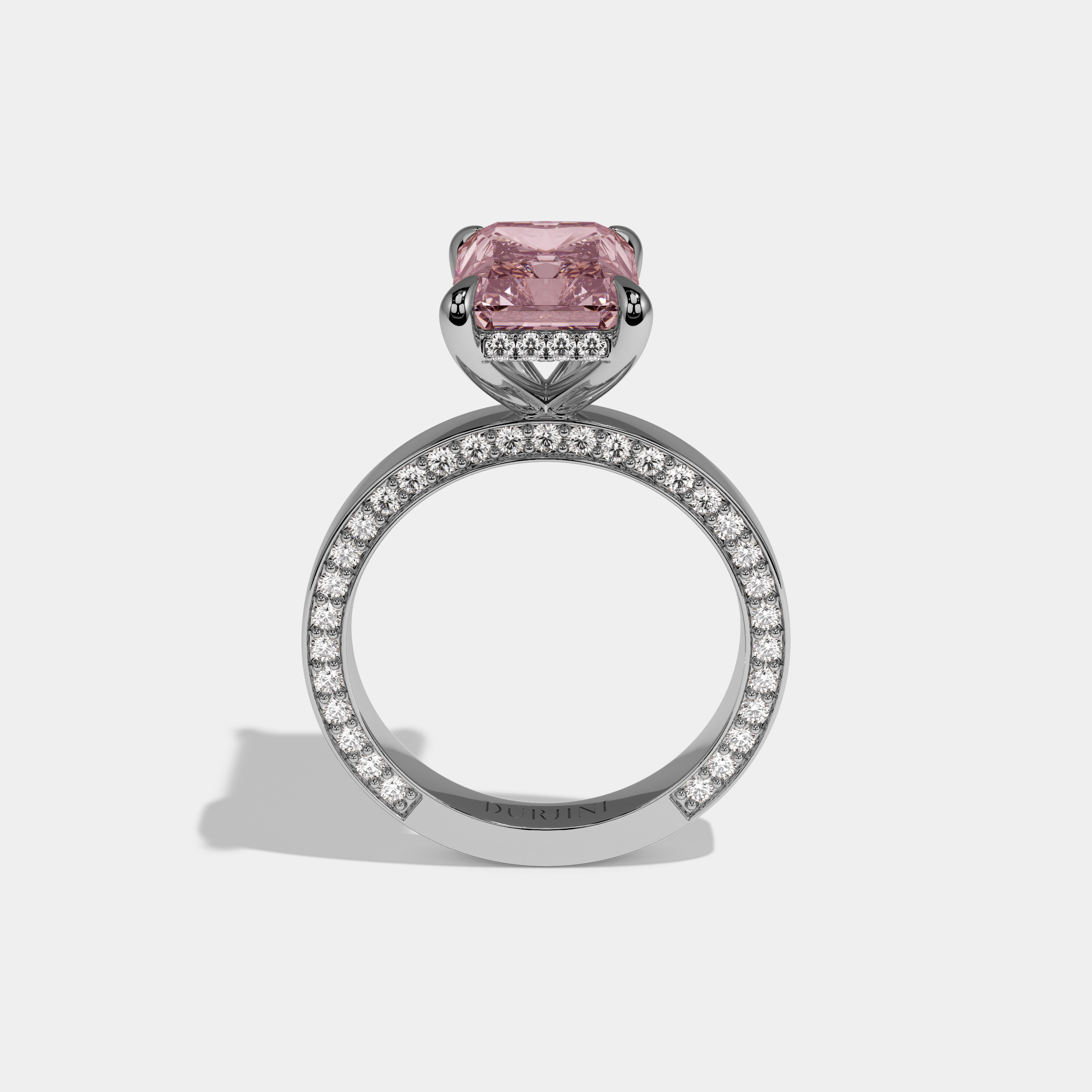 Victoria Fancy Pink Radiant Cut Diamond Hidden Band Engagement Ring 6ct 18K White Gold