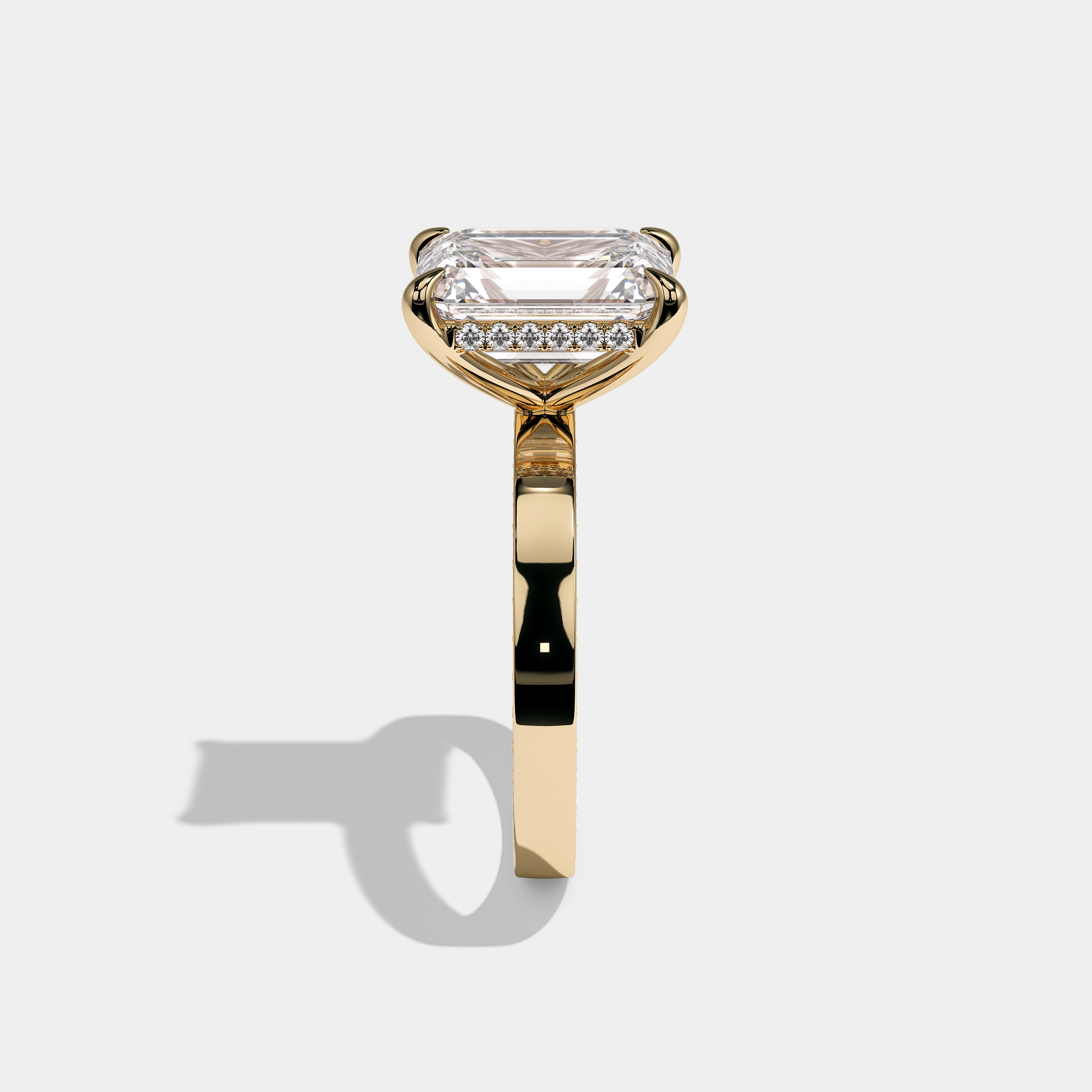 Side View – Kurbãni Durjini Brilliance Diamond Emerald Cut Engagement Ring Yellow Gold