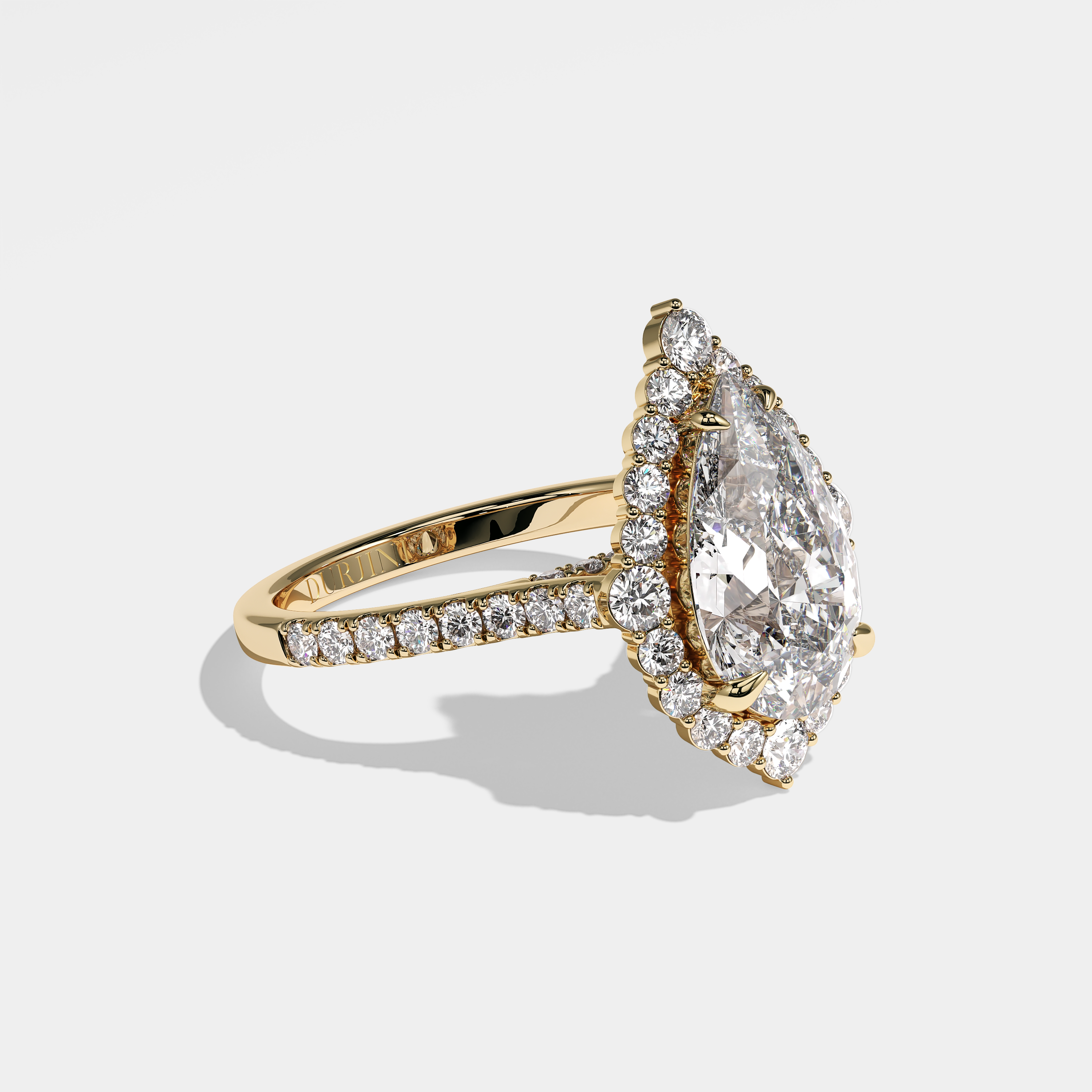 Right View – Kurbãni Durjini Milagros Diamond Pear Halo Engagement Ring Yellow Gold
