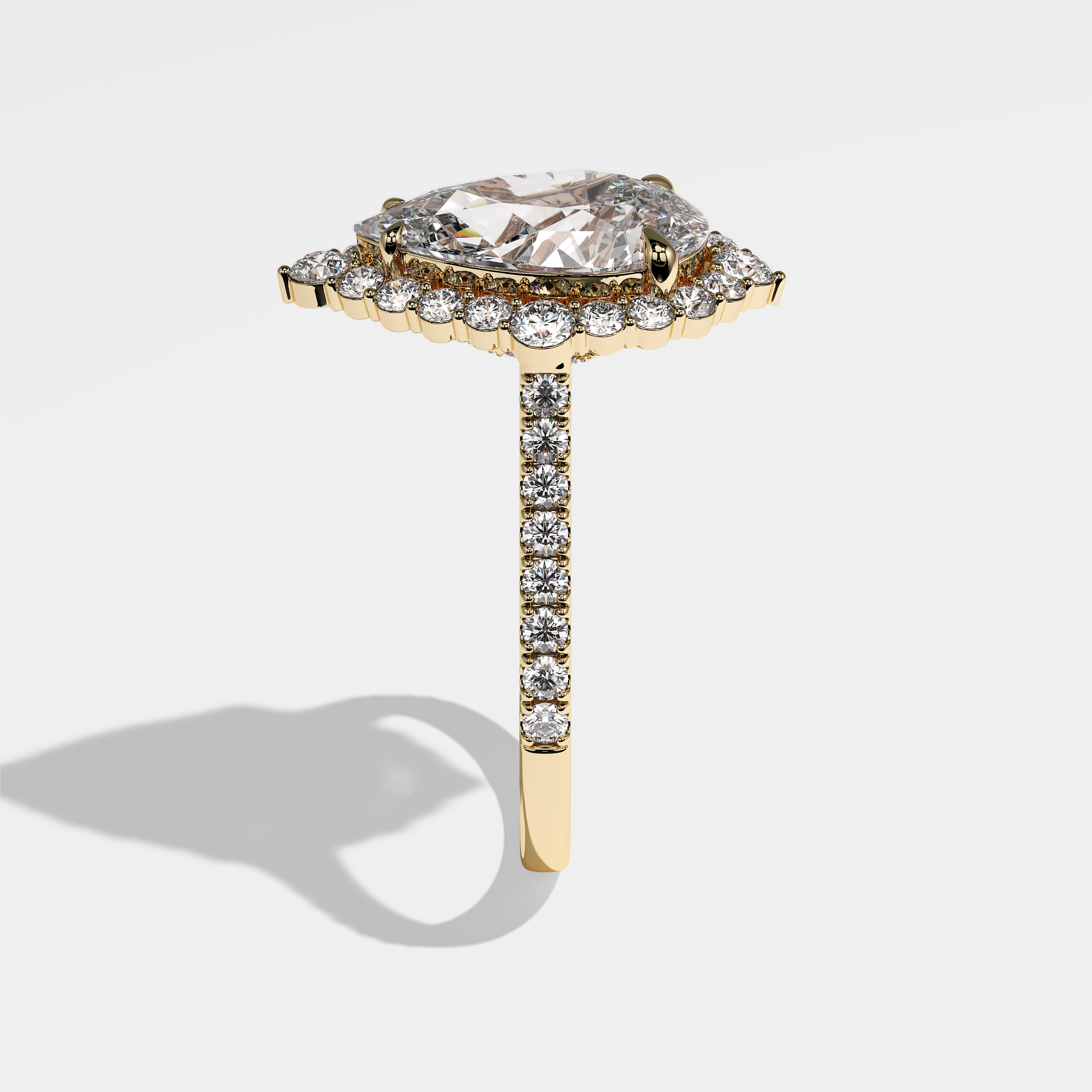Side View – Kurbãni Durjini Milagros Diamond Pear Halo Engagement Ring Yellow Gold