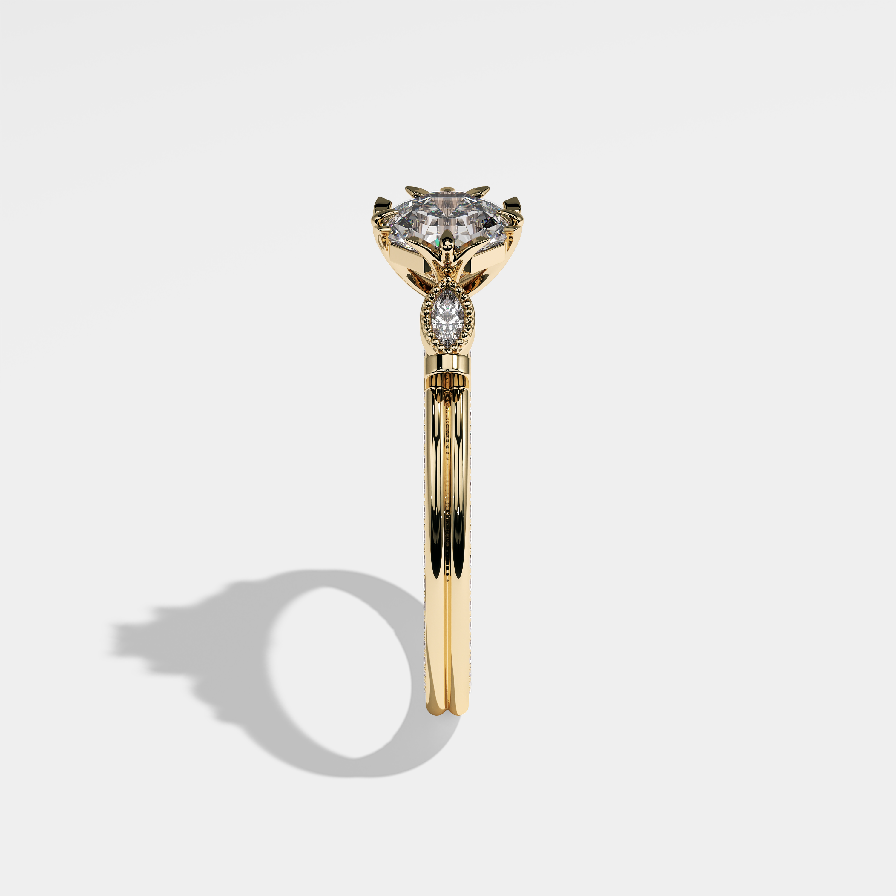 Side View – Kurbãni Durjini Madison Diamond Round Brilliant Engagement Ring Yellow Gold