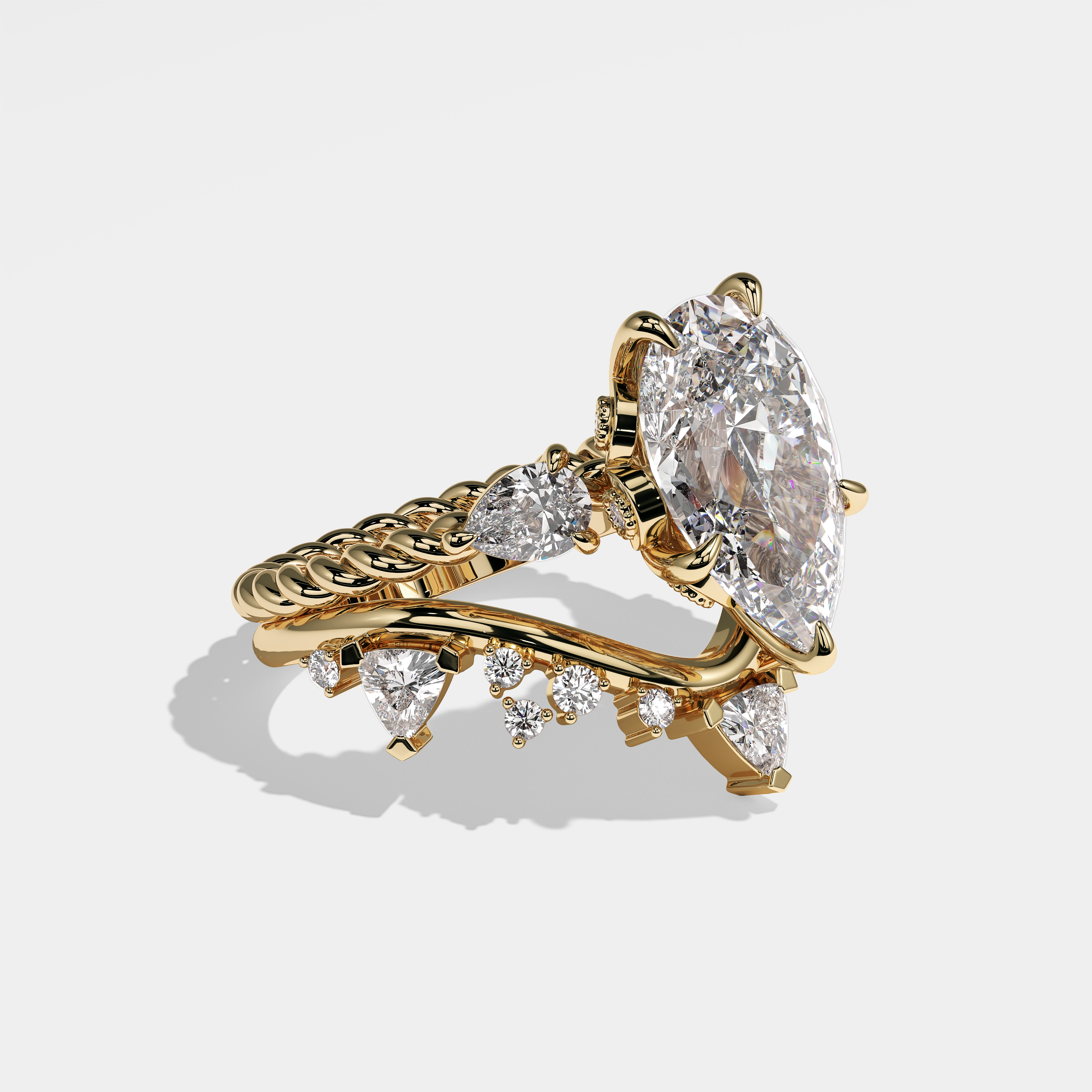 Right View – Kurbãni Durjini Mia Diamond Pear Engagement Ring Yellow Gold (Set Of 2)