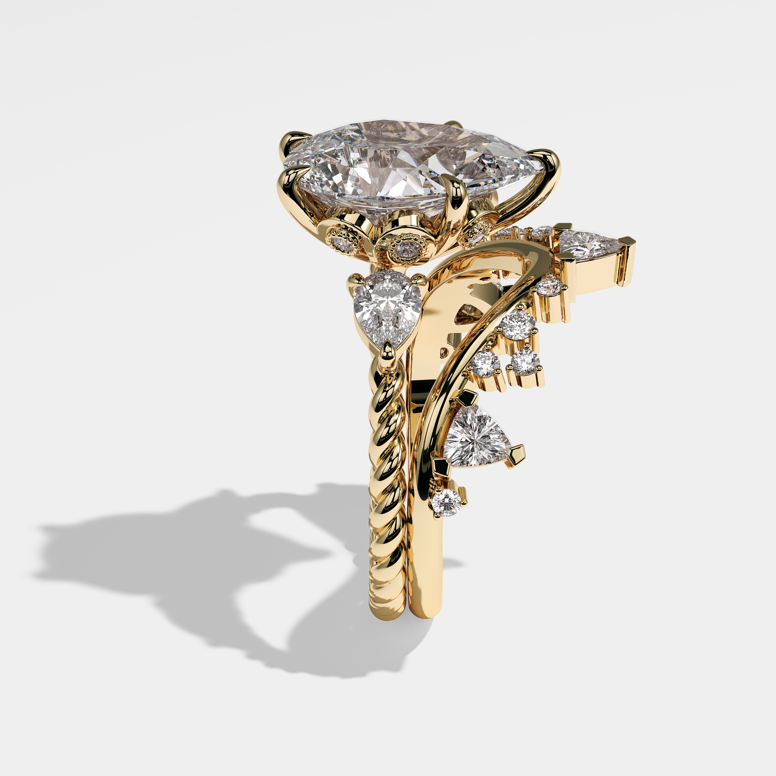 Side View – Kurbãni Durjini Mia Diamond Pear Engagement Ring Yellow Gold (Set Of 2)