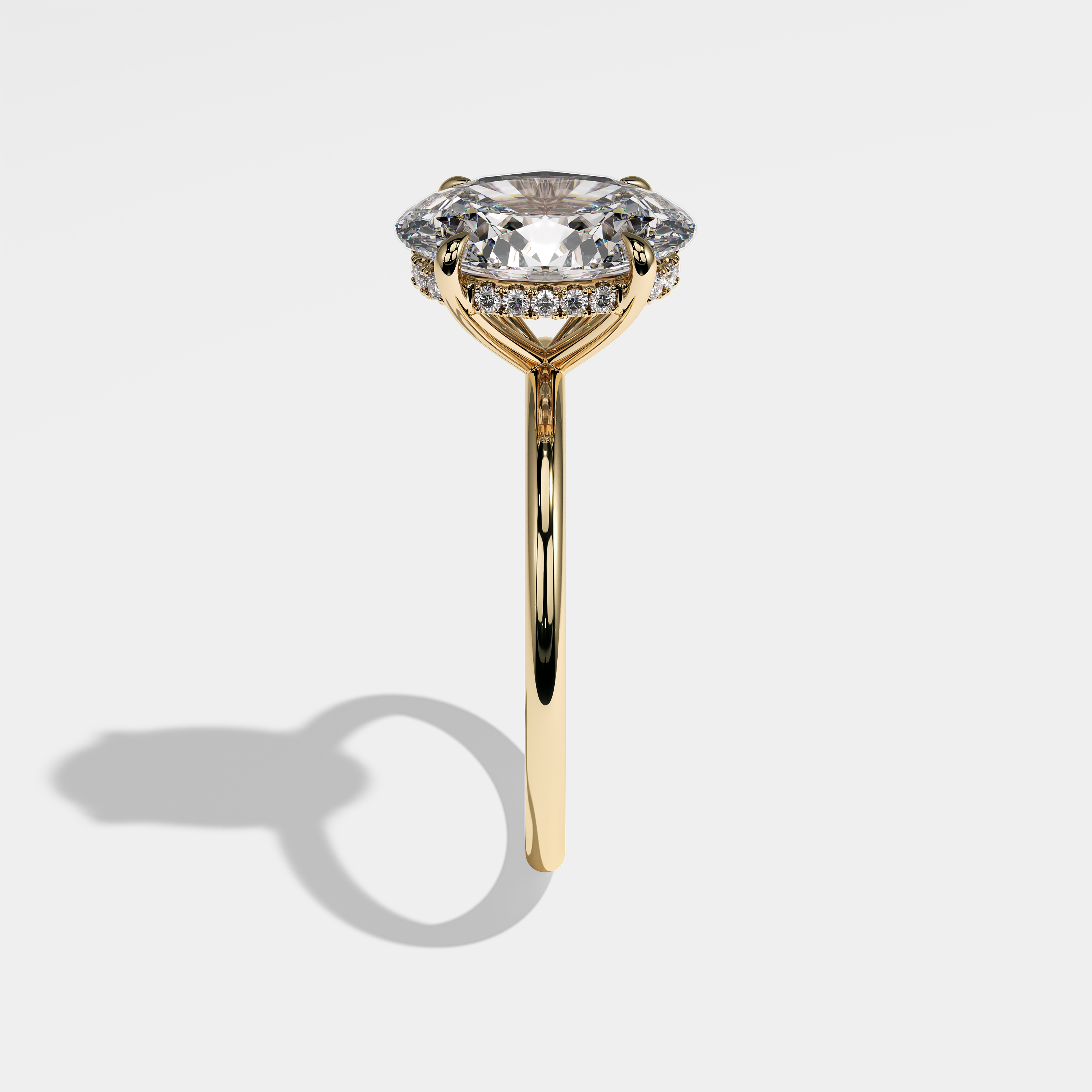 Side View – Kurbãni Durjini Diamond Oval Halo Engagement Ring Yellow Gold