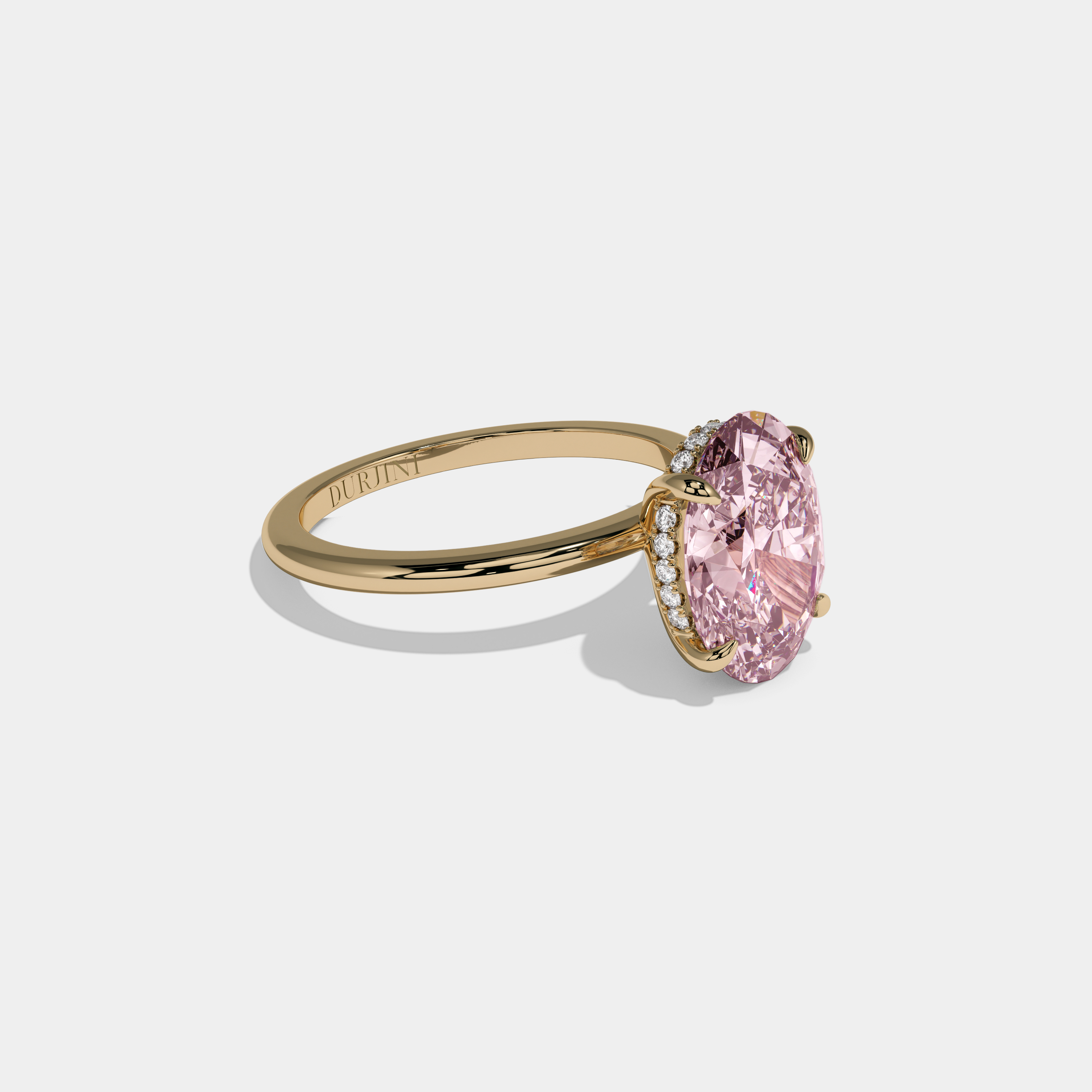 Eugenie Fancy Pink Oval Cut Diamond Plain Band Engagement Ring 6.5ct 18K Yellow Gold