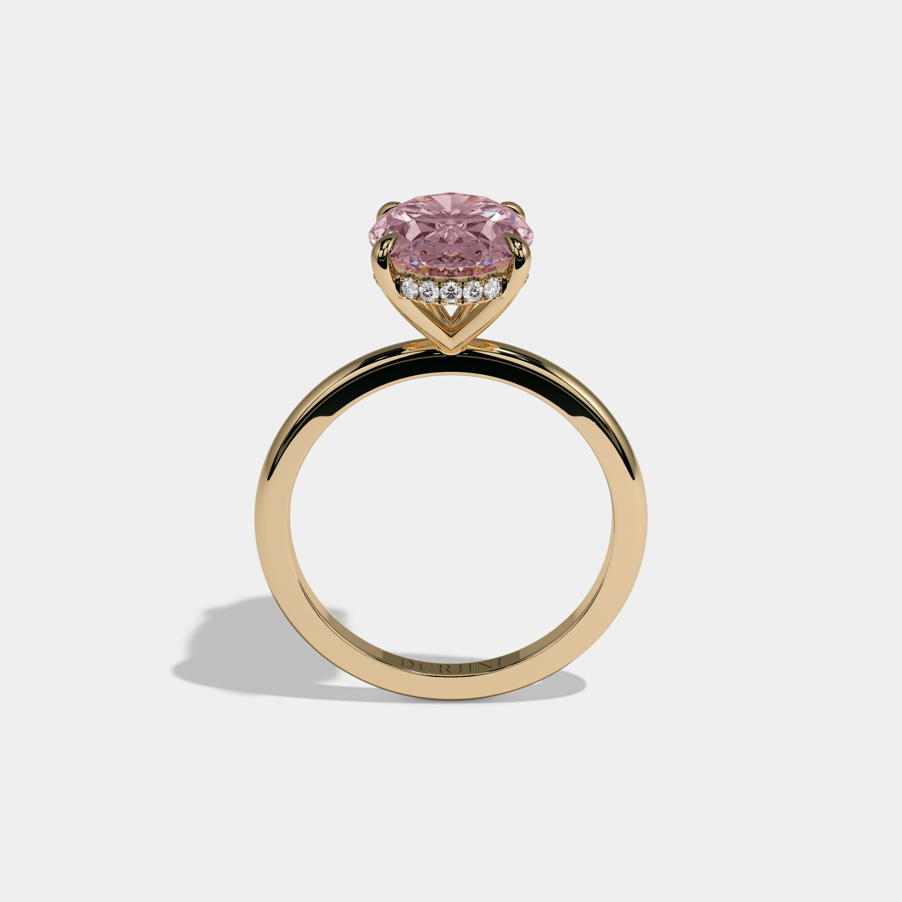 Eugenie Fancy Pink Oval Cut Diamond Plain Band Engagement Ring 6.5ct 18K Yellow Gold