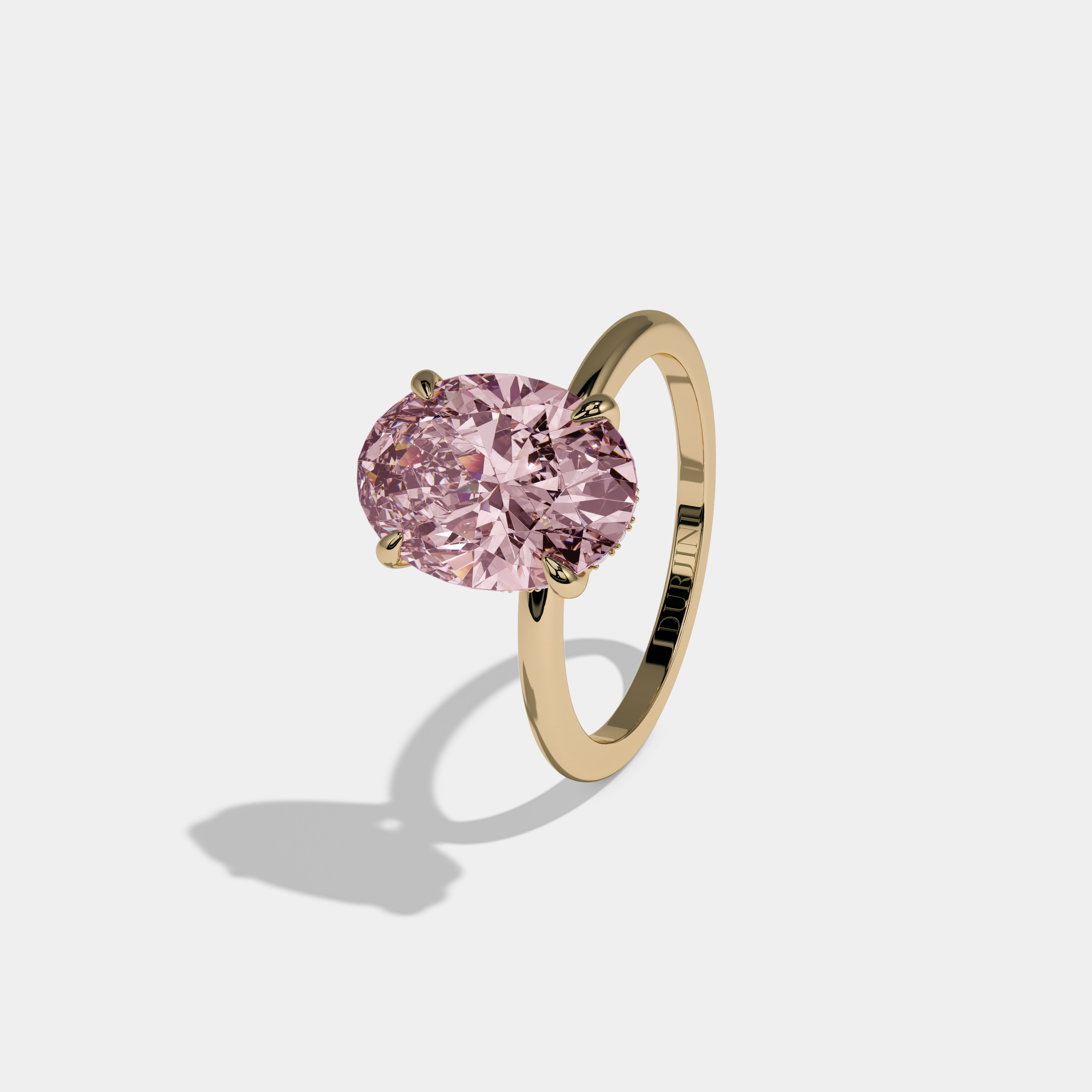 Eugenie Fancy Pink Oval Cut Diamond Plain Band Engagement Ring 6.5ct 18K Yellow Gold