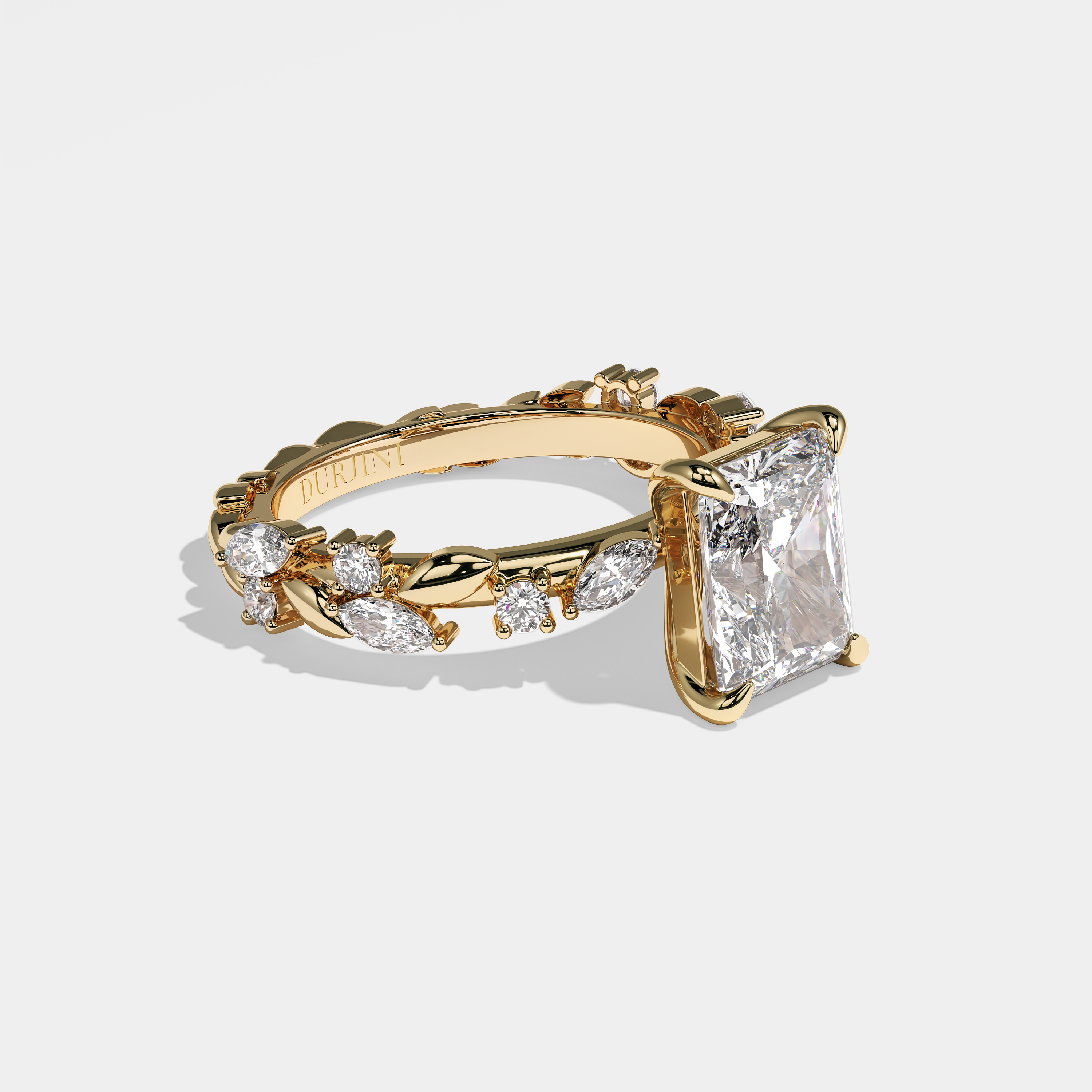 Right View – Kurbãni Durjini Mackenna Diamond Radiant Engagement Ring Yellow Gold
