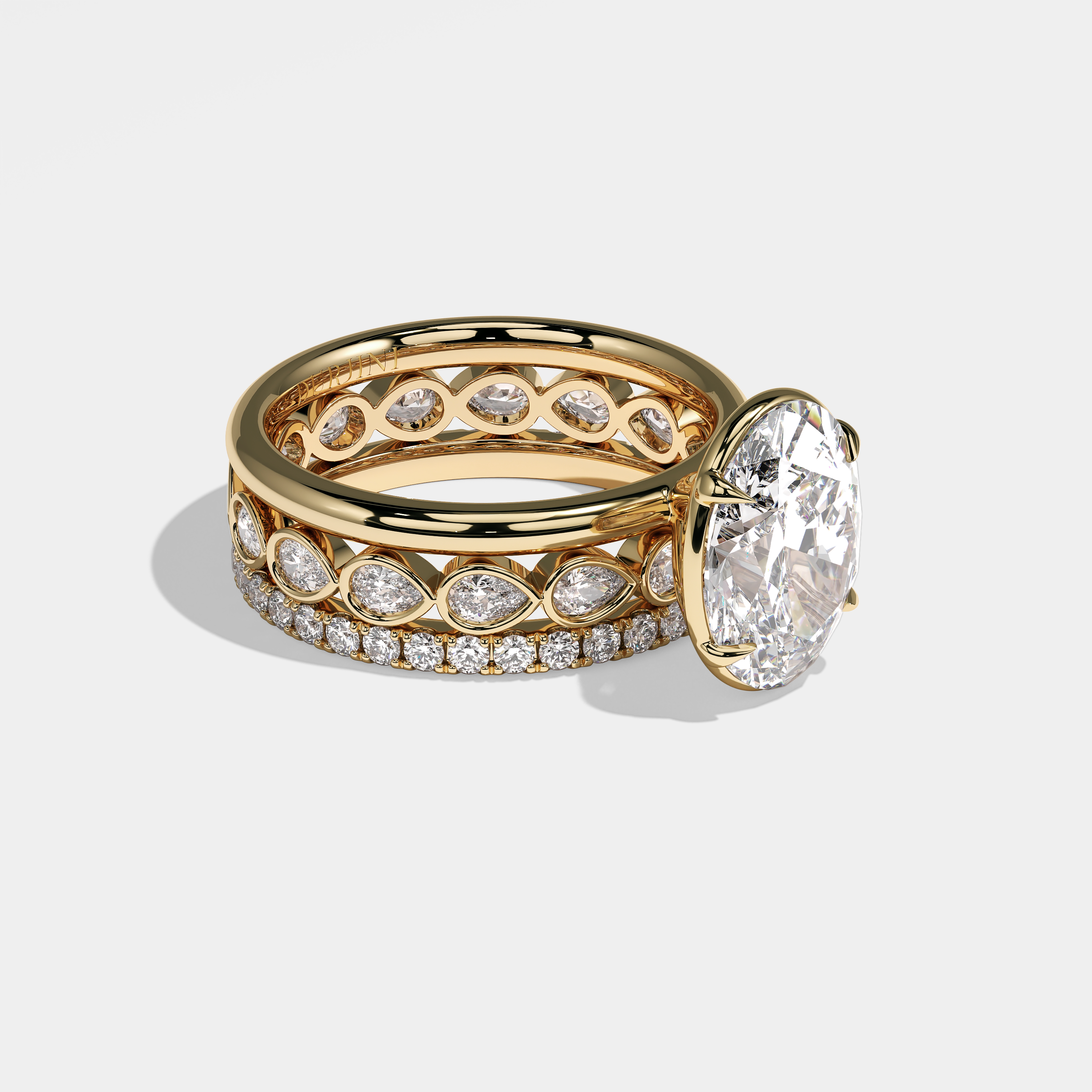 Morgan Diamond Oval Halo Engagement Ring 18K Yellow Gold 15.00ct (Set Of 3 Rings)