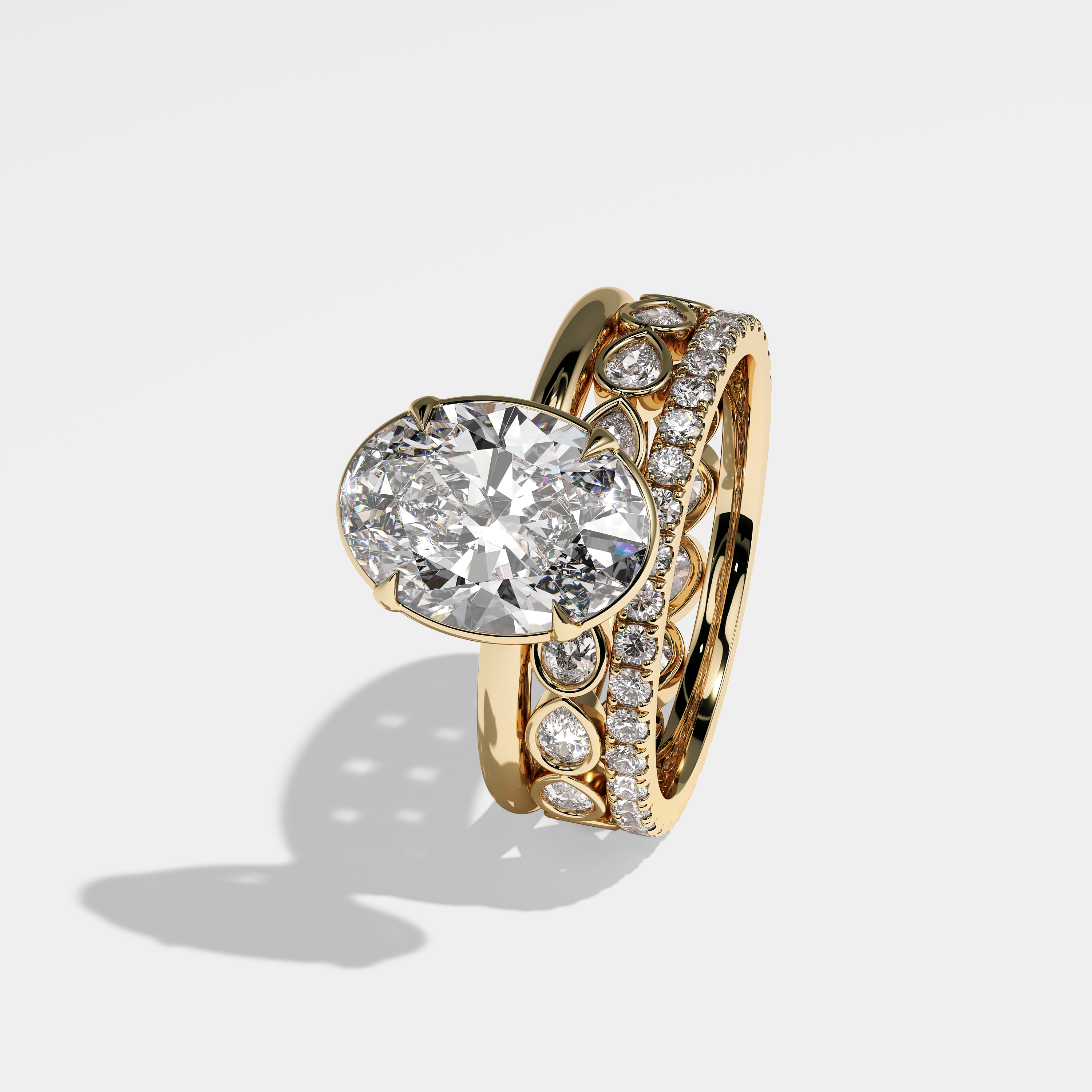 Morgan Diamond Oval Halo Engagement Ring 18K Yellow Gold 15.00ct (Set Of 3 Rings)