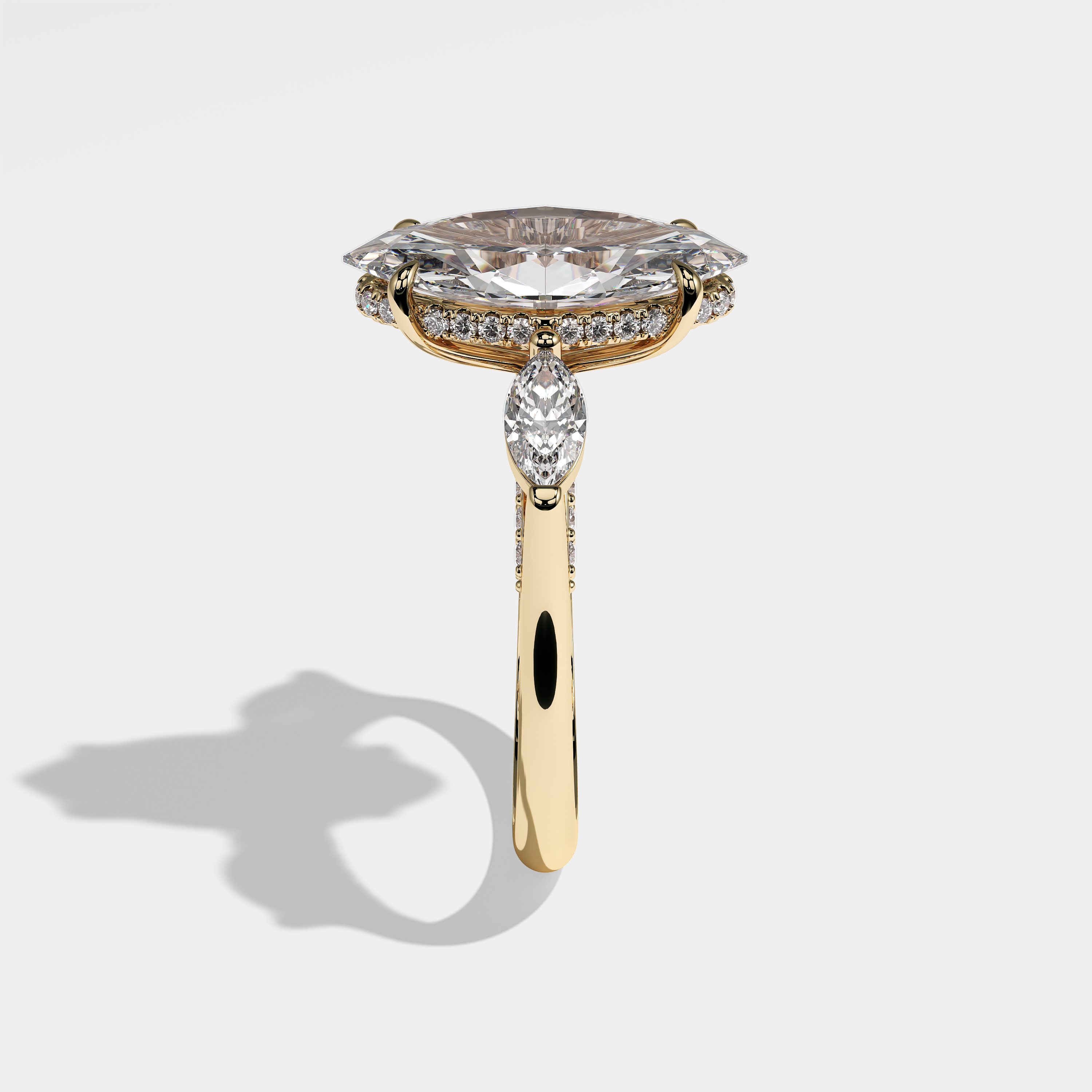 Side View – Kurbãni Durjini Marley Diamond Marquise Engagement Ring Yellow Gold