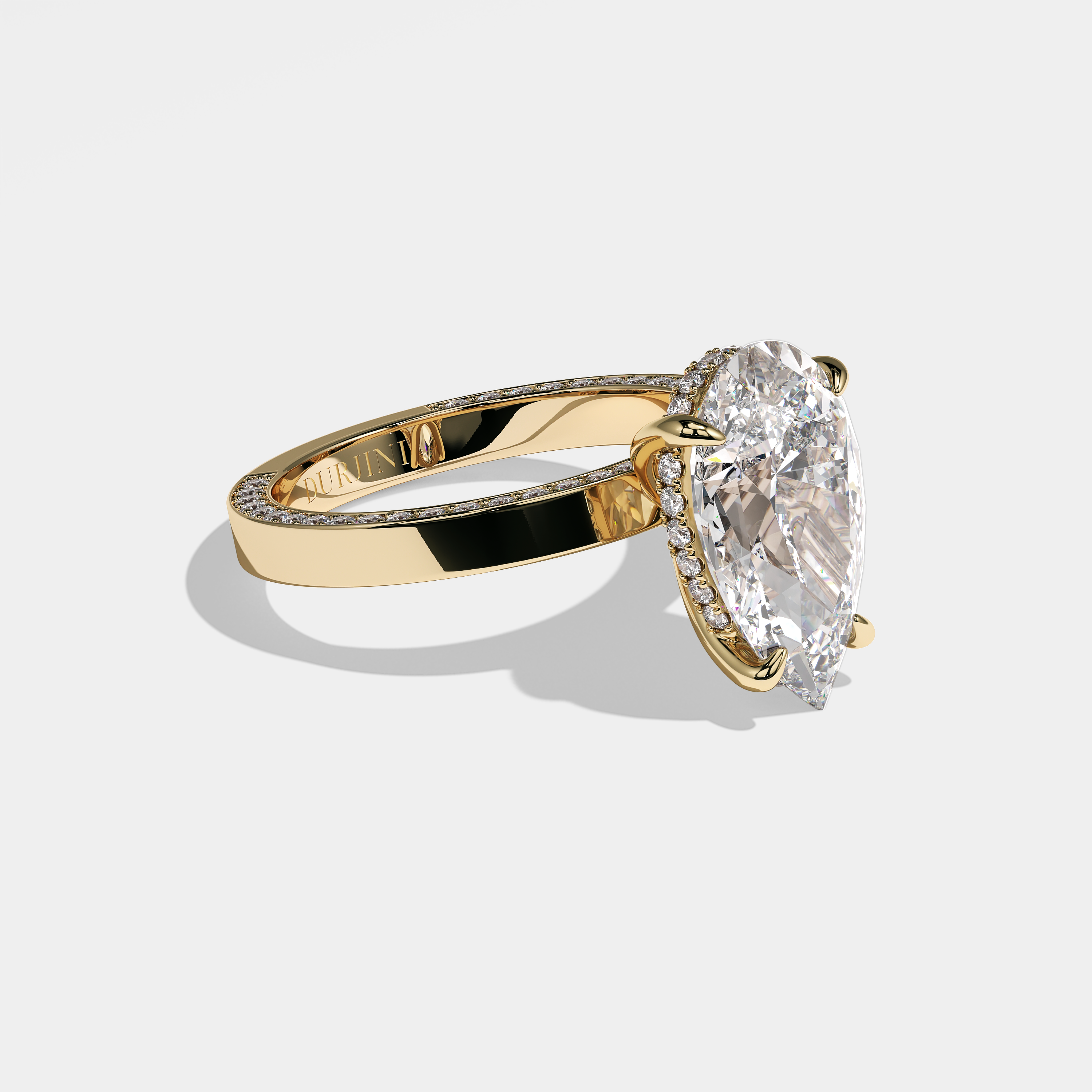 Right View – Kurbãni Durjini Mila Diamond Pear Halo Engagement Ring Yellow Gold
