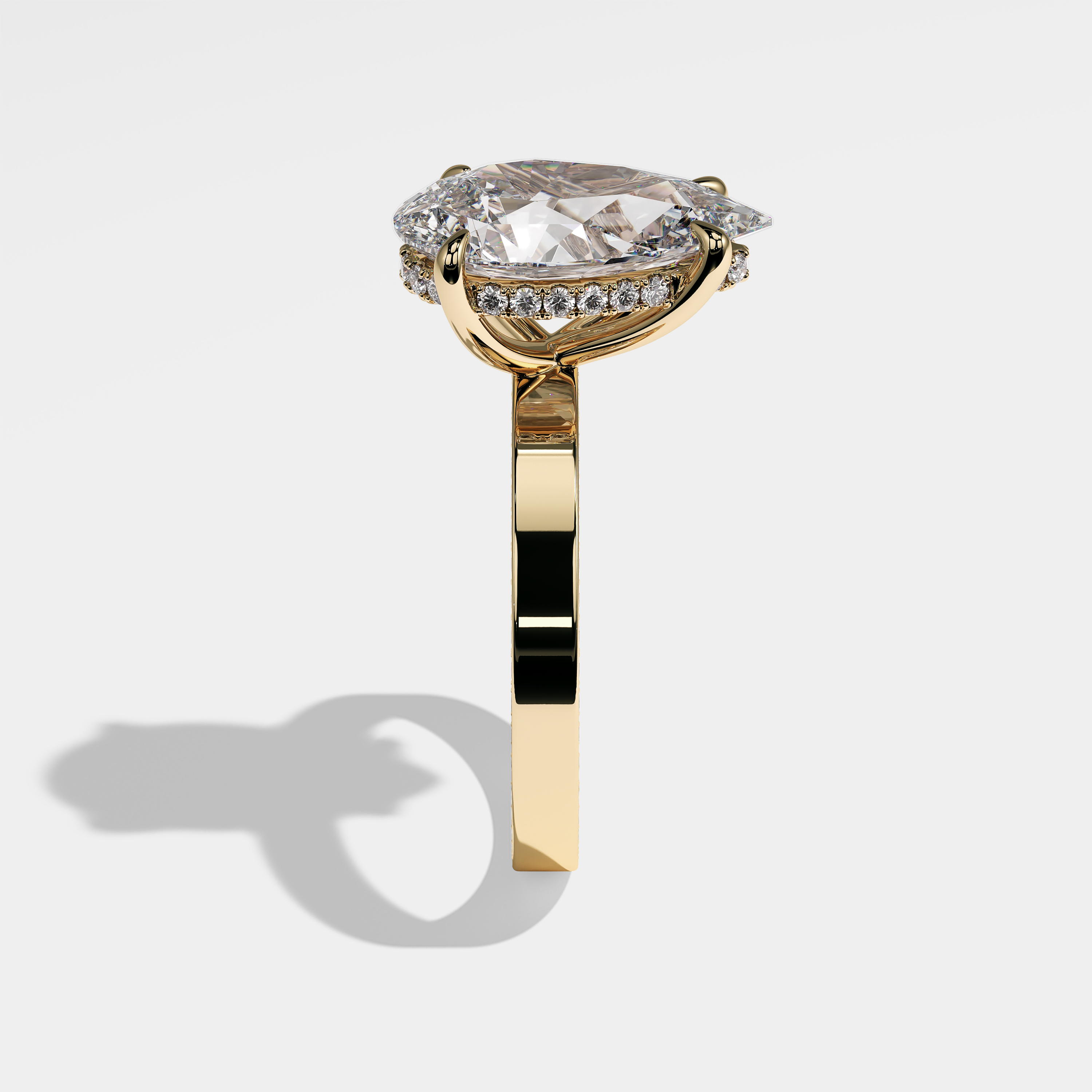 Side View – Kurbãni Durjini Mila Diamond Pear Halo Engagement Ring Yellow Gold