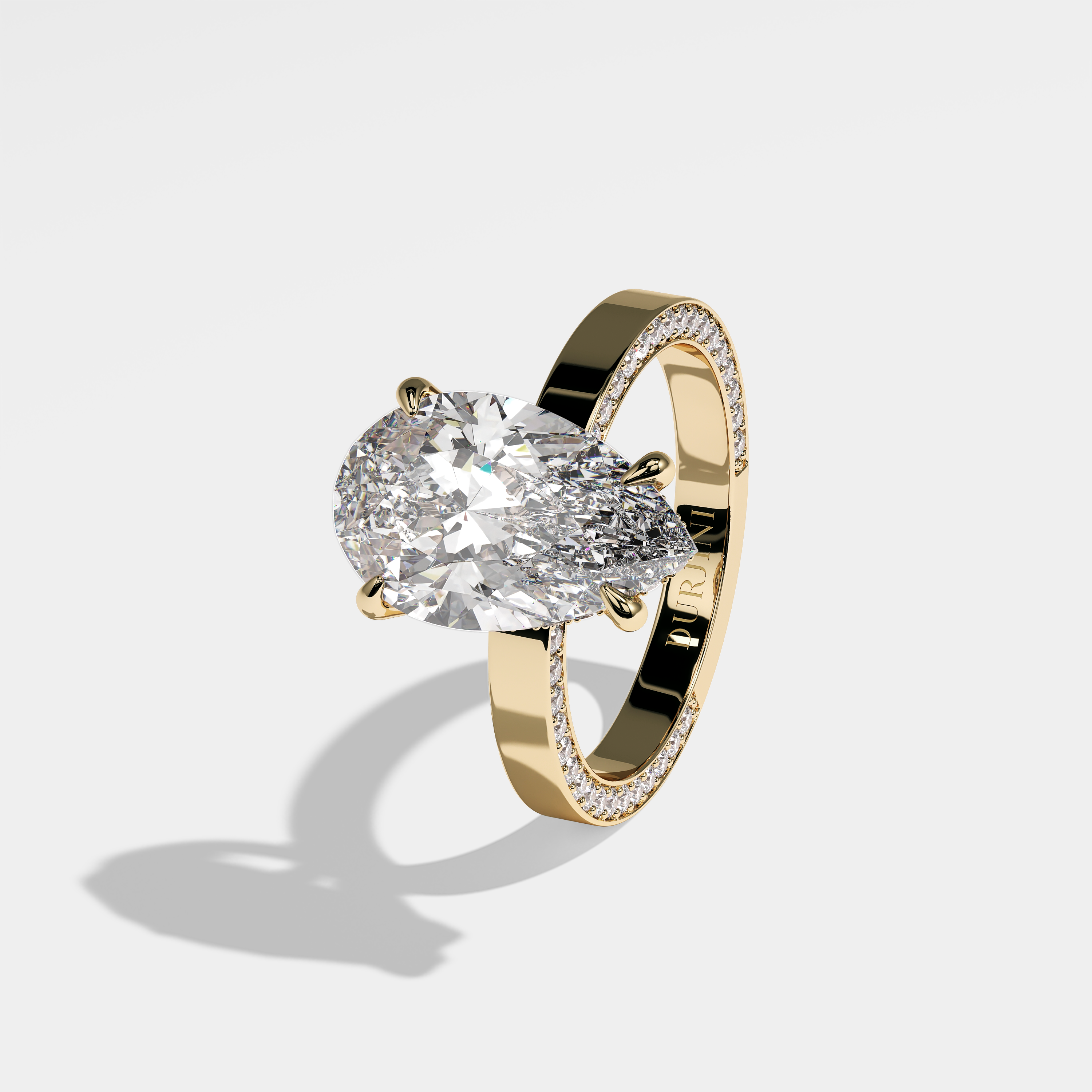 Left View – Kurbãni Durjini Mila Diamond Pear Halo Engagement Ring Yellow Gold