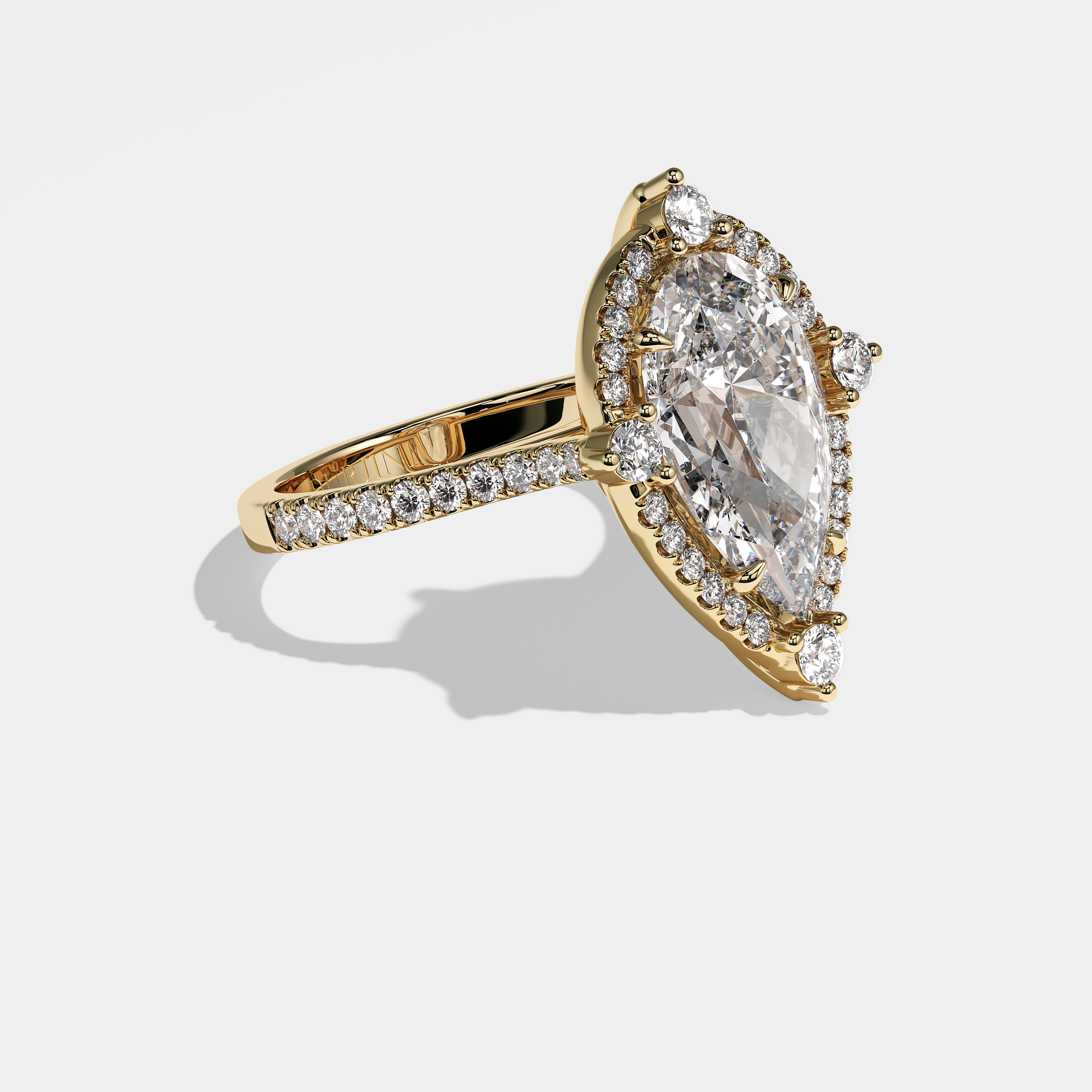 Right View – Kurbãni Durjini Mallory Diamond Pear Halo Engagement Ring Yellow Gold