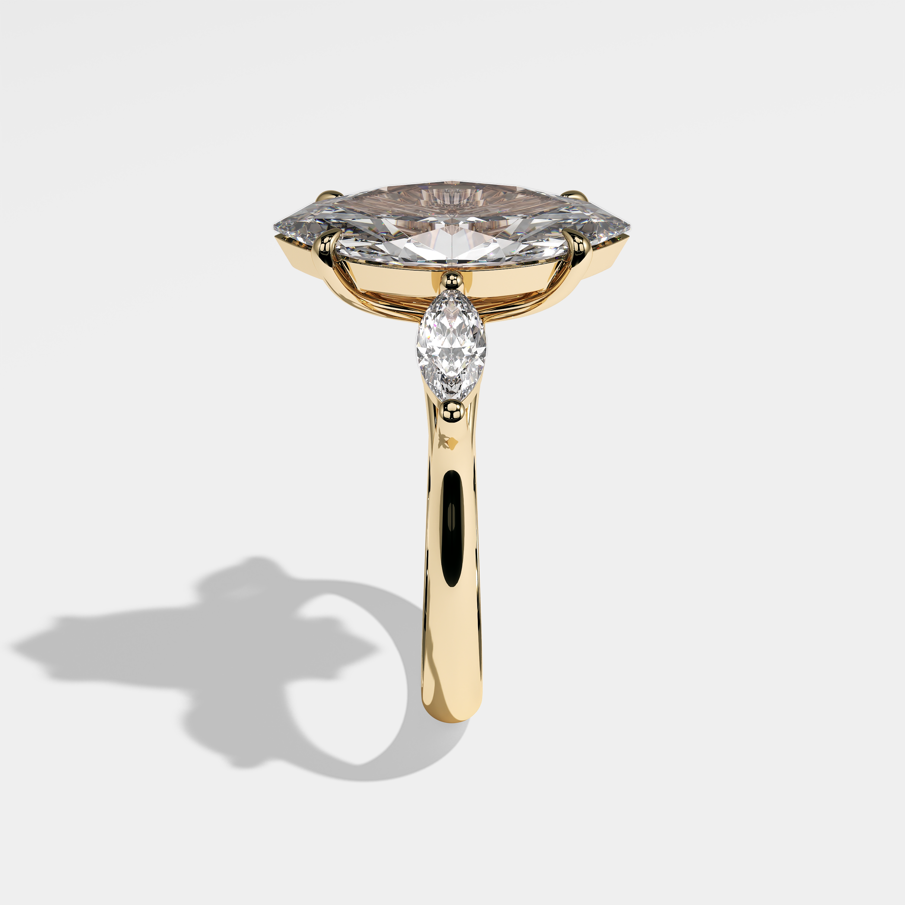 Side View – Kurbãni Durjini Marina Diamond Marquise Engagement Ring Yellow Gold