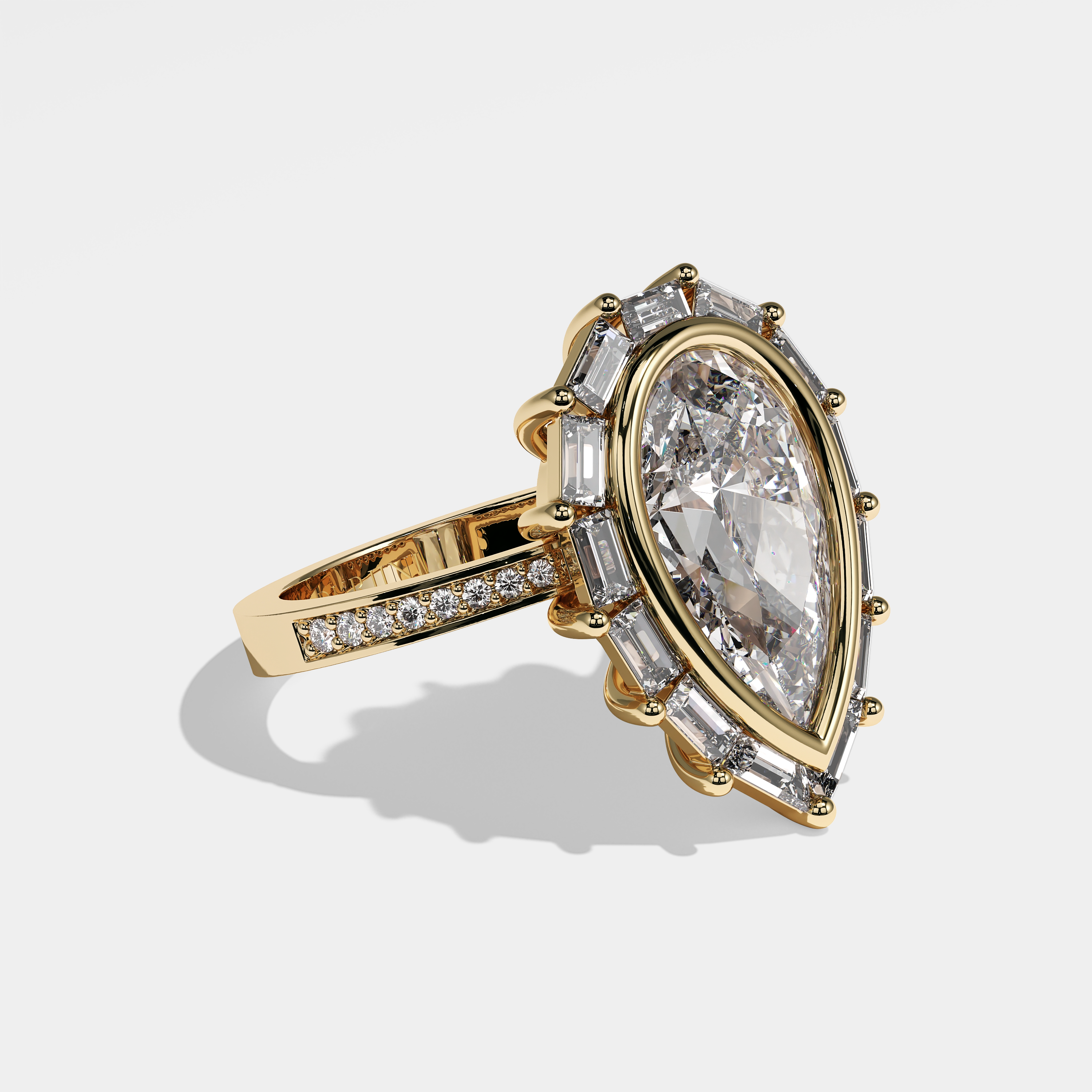 Right View – Kurbãni Durjini Mira Diamond Pear Halo Engagement Ring Yellow Gold