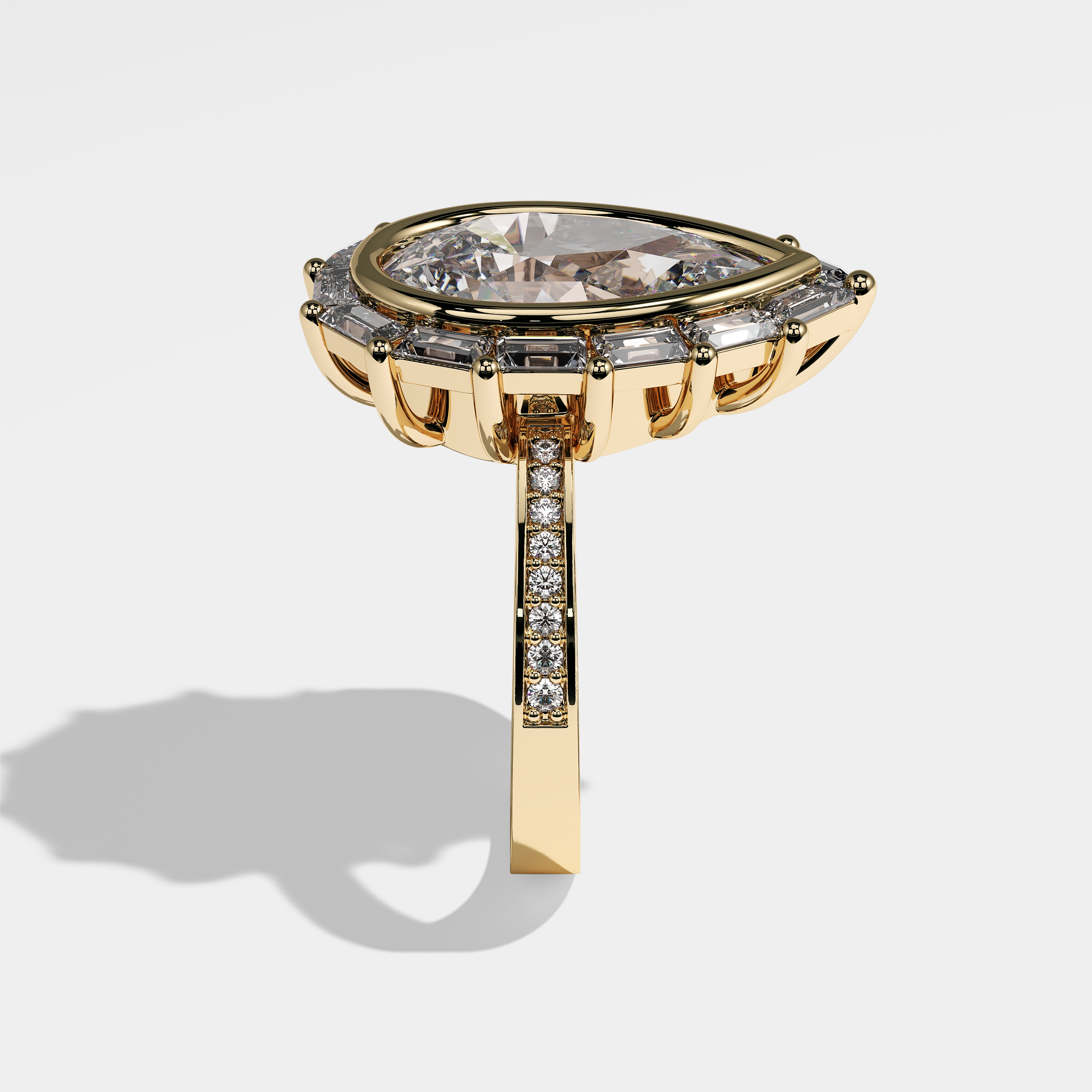 Side View – Kurbãni Durjini Mira Diamond Pear Halo Engagement Ring Yellow Gold