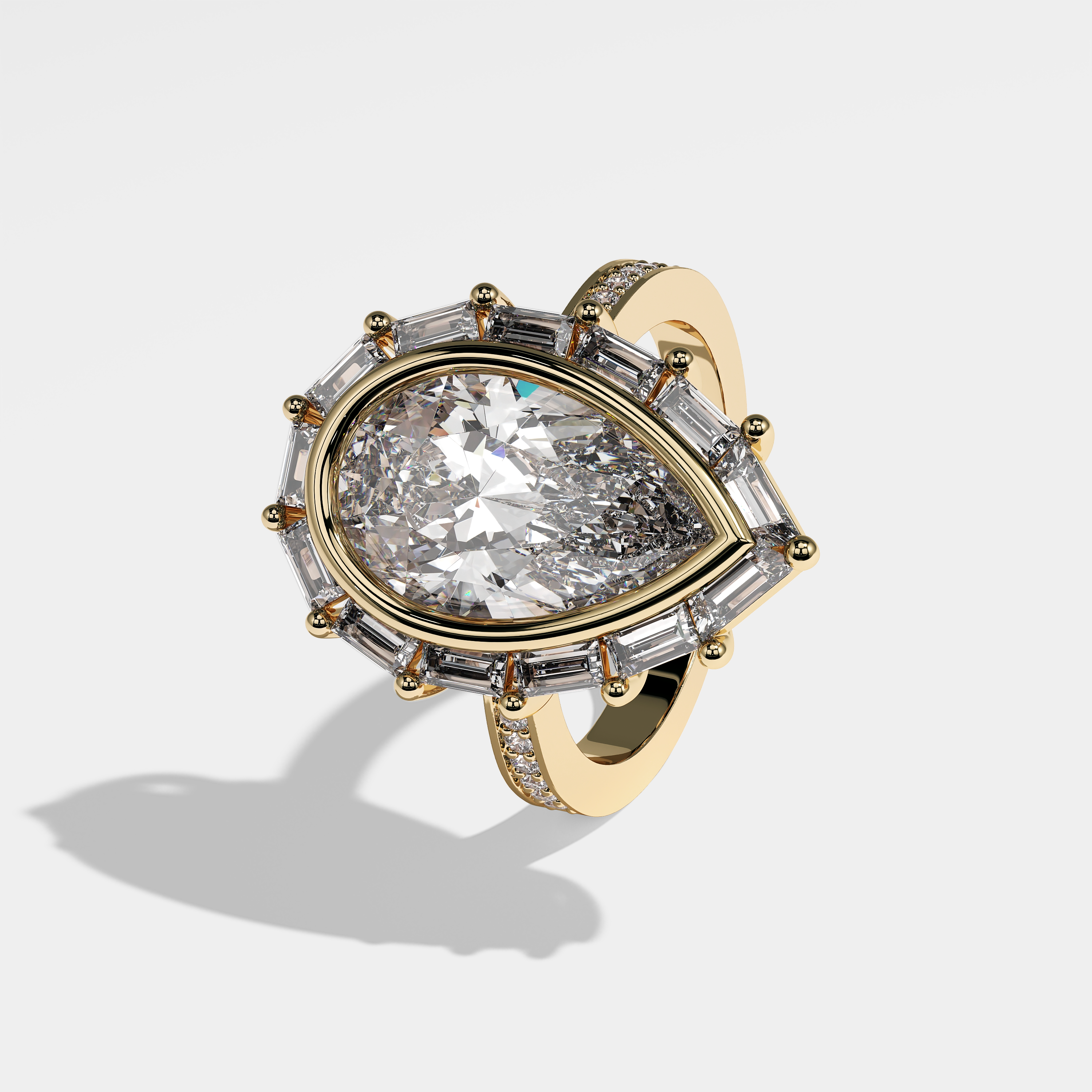 Left View – Kurbãni Durjini Mira Diamond Pear Halo Engagement Ring Yellow Gold