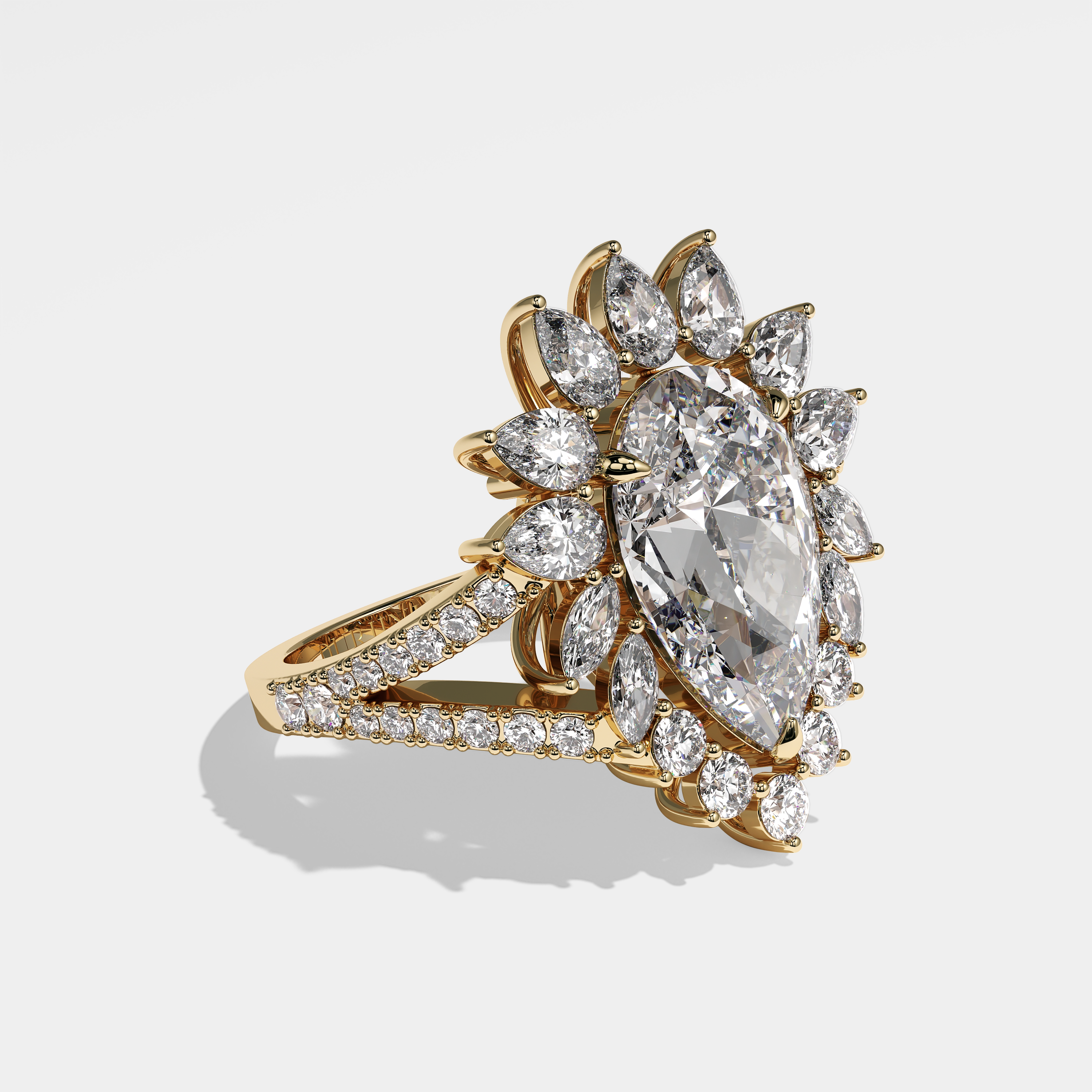 Right View – Kurbãni Durjini Maisie Diamond Pear Halo Engagement Ring Yellow Gold