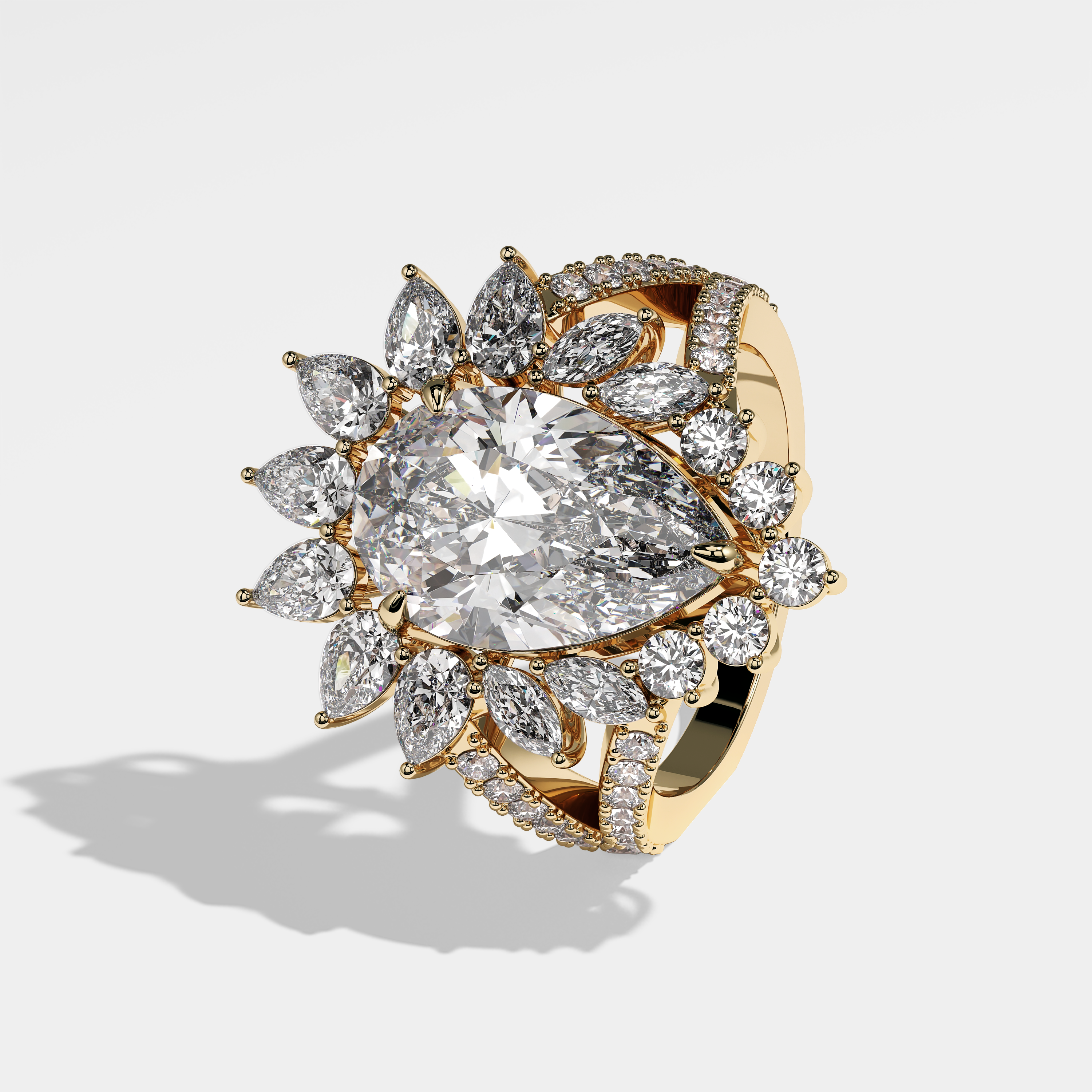 Left View – Kurbãni Durjini Maisie Diamond Pear Halo Engagement Ring Yellow Gold