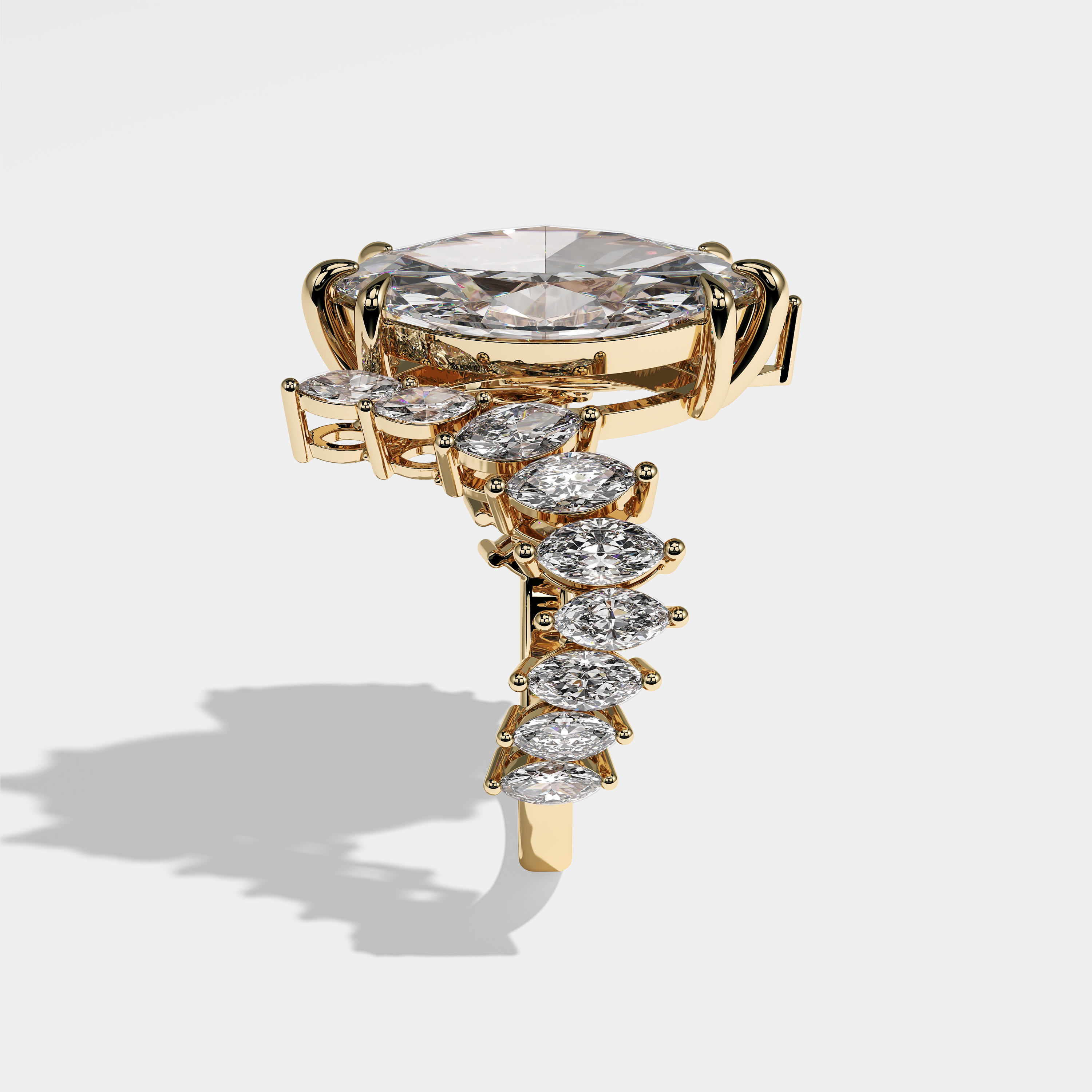 Side View – Kurbãni Durjini Melody Diamond Marquise Engagement Ring Yellow Gold