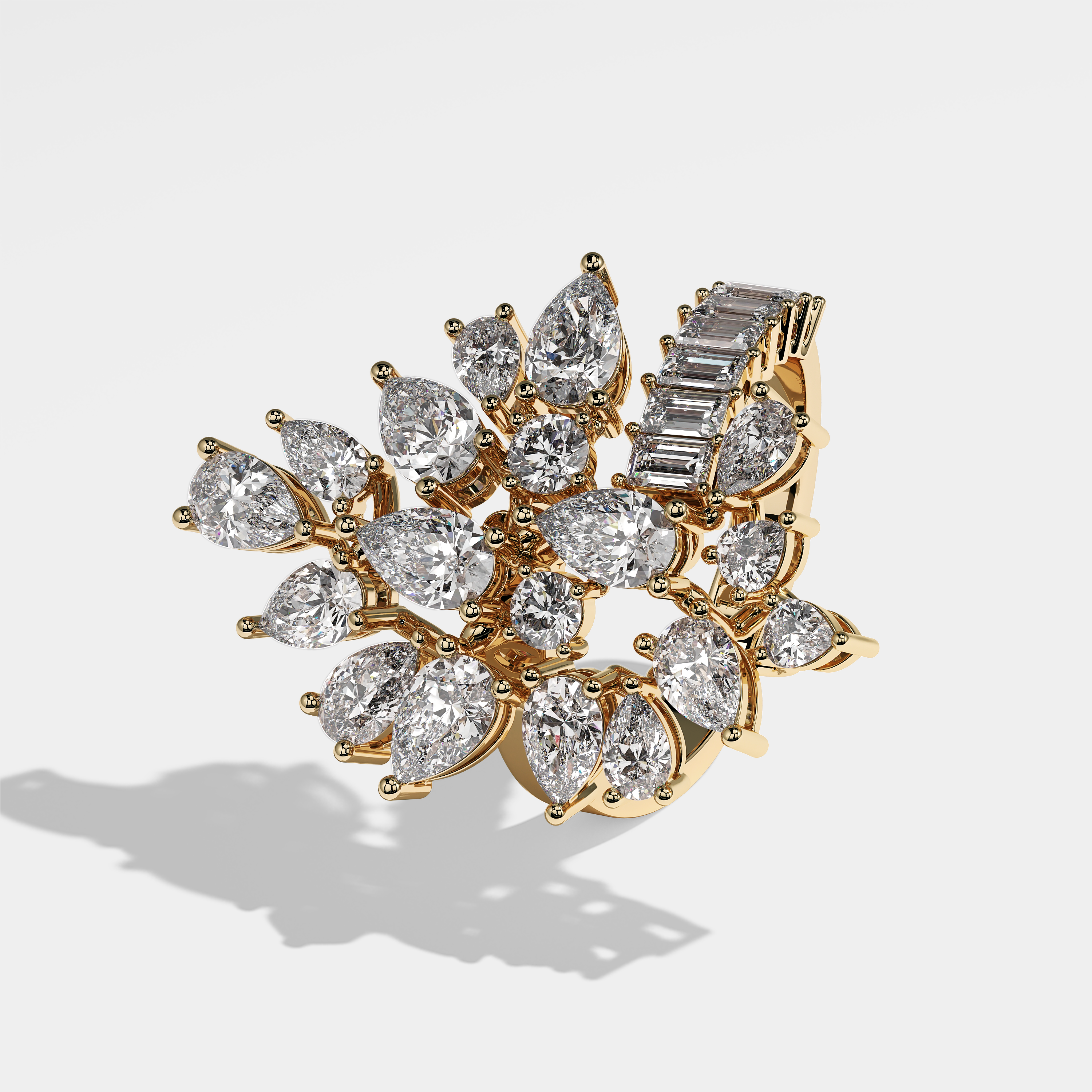 Left View – Kurbãni Durjini Magdalena Diamond Pear Halo Engagement Ring Yellow Gold